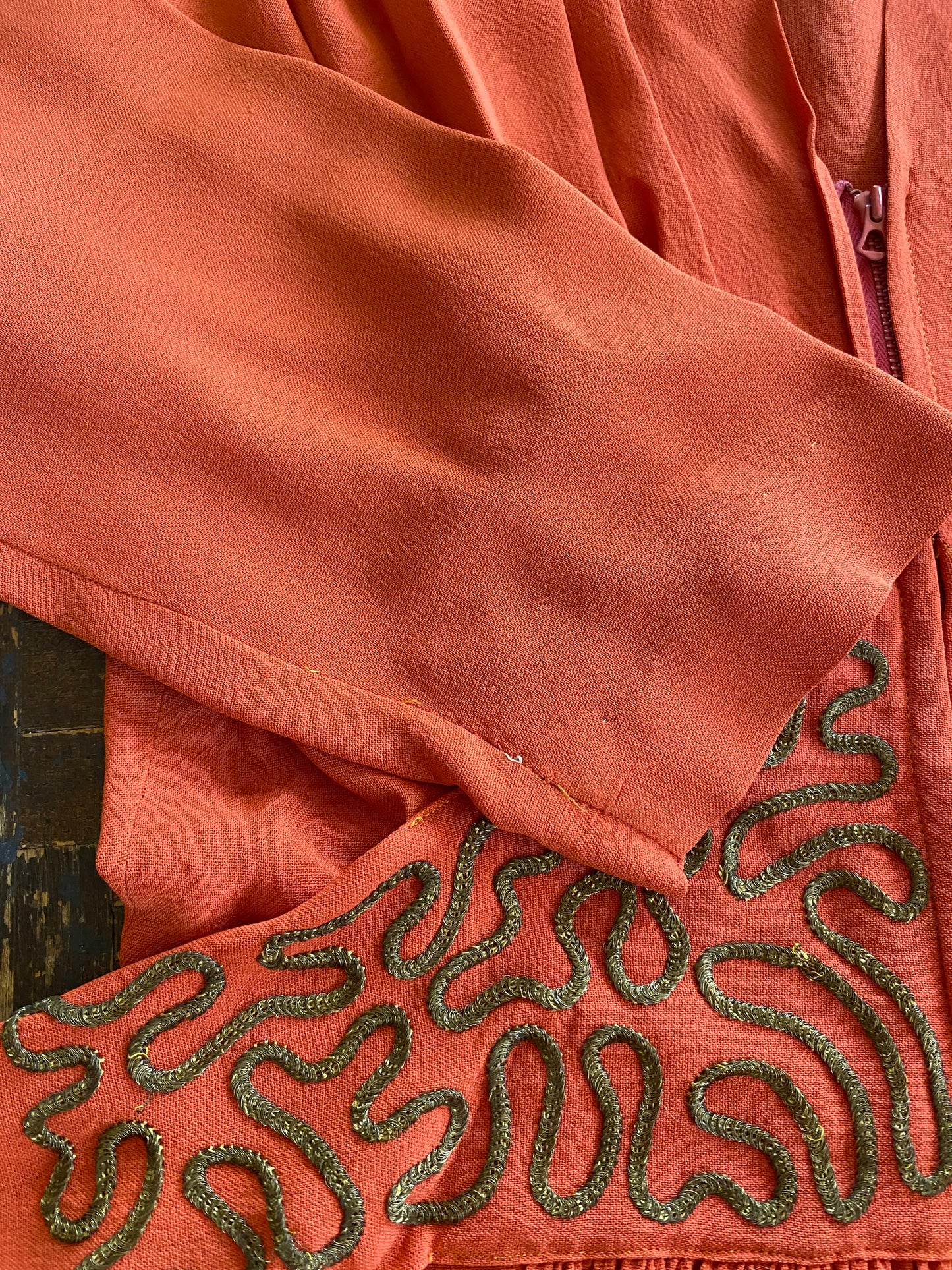 1930s Terra Cotta Soutache Evening Gown- 6