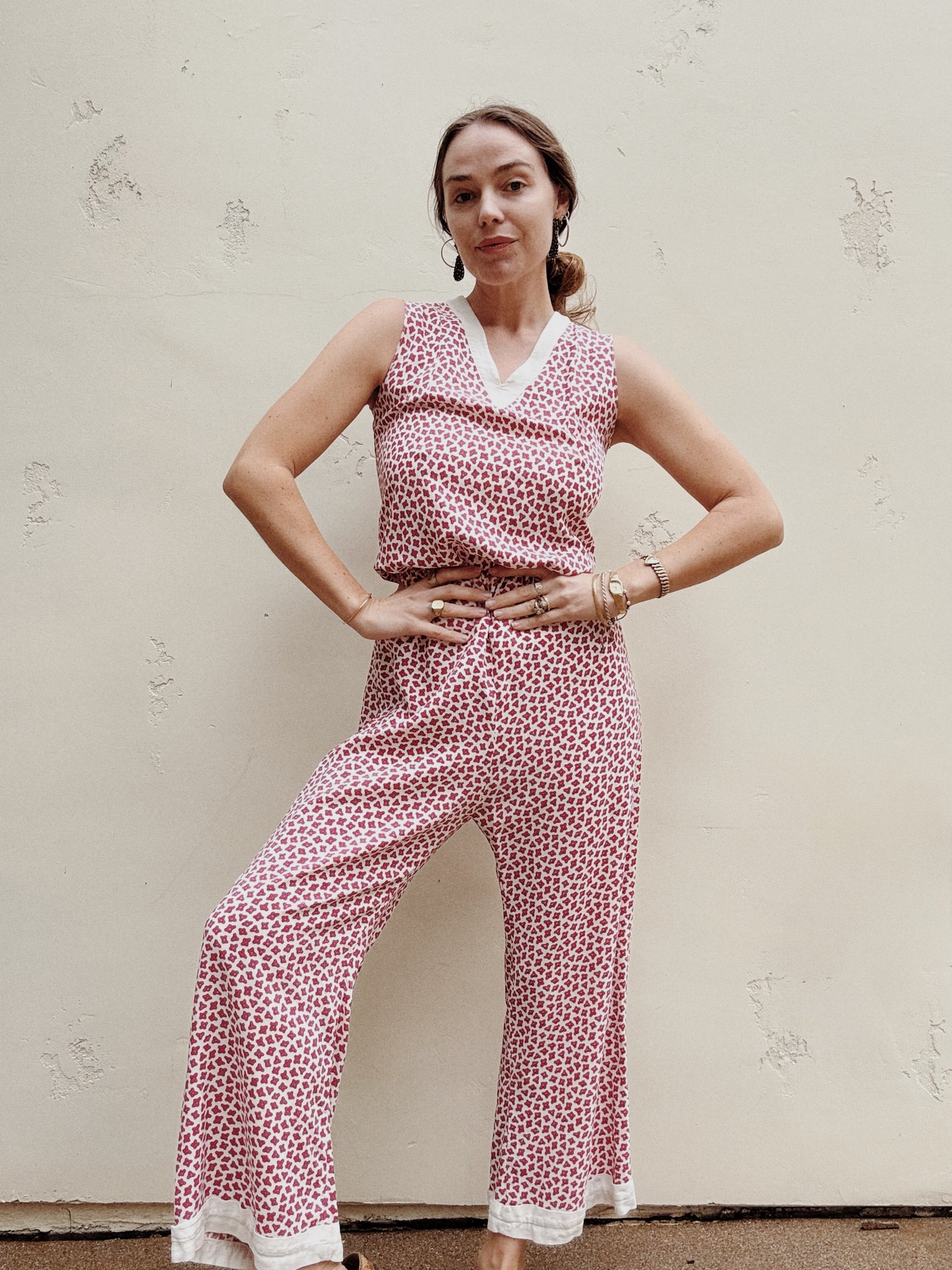 1920s French Ditsy Floral Beach Pajamas- S/M