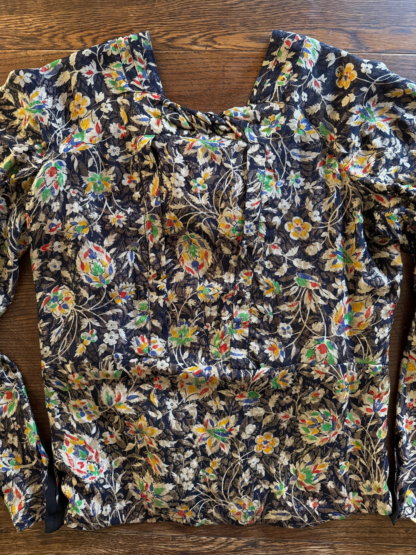 1930s Rare Rainbow Floral Lamé Mutton Sleeve Jacket- S/M