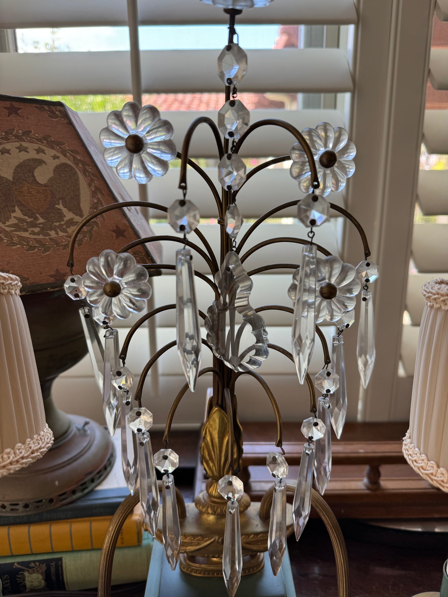 Pair Mid Century French Girandoles Accent Lamps w/ Crystal Accents