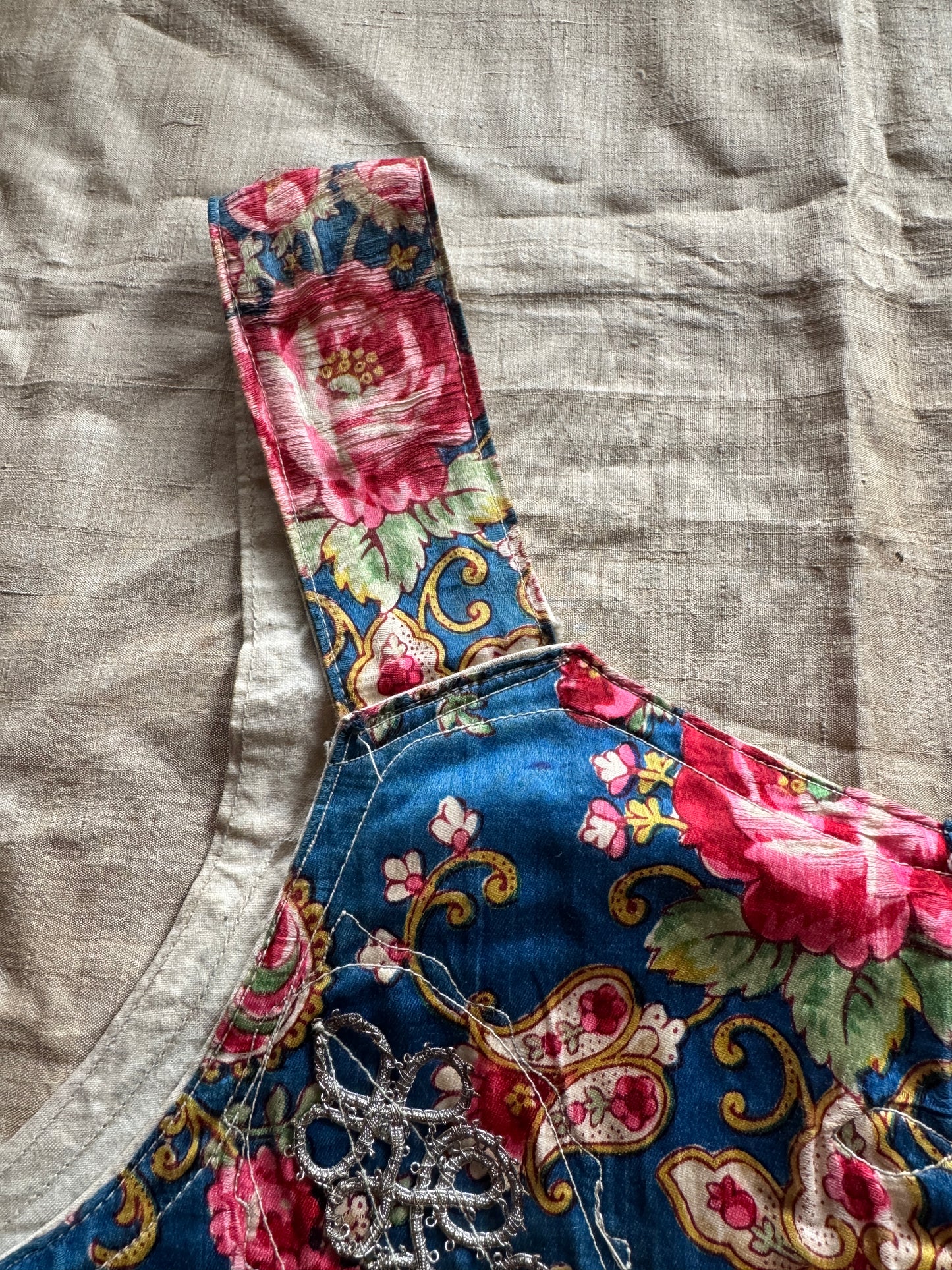 Antique Eastern European Silk Rose Folk Bodice Vest- S/M