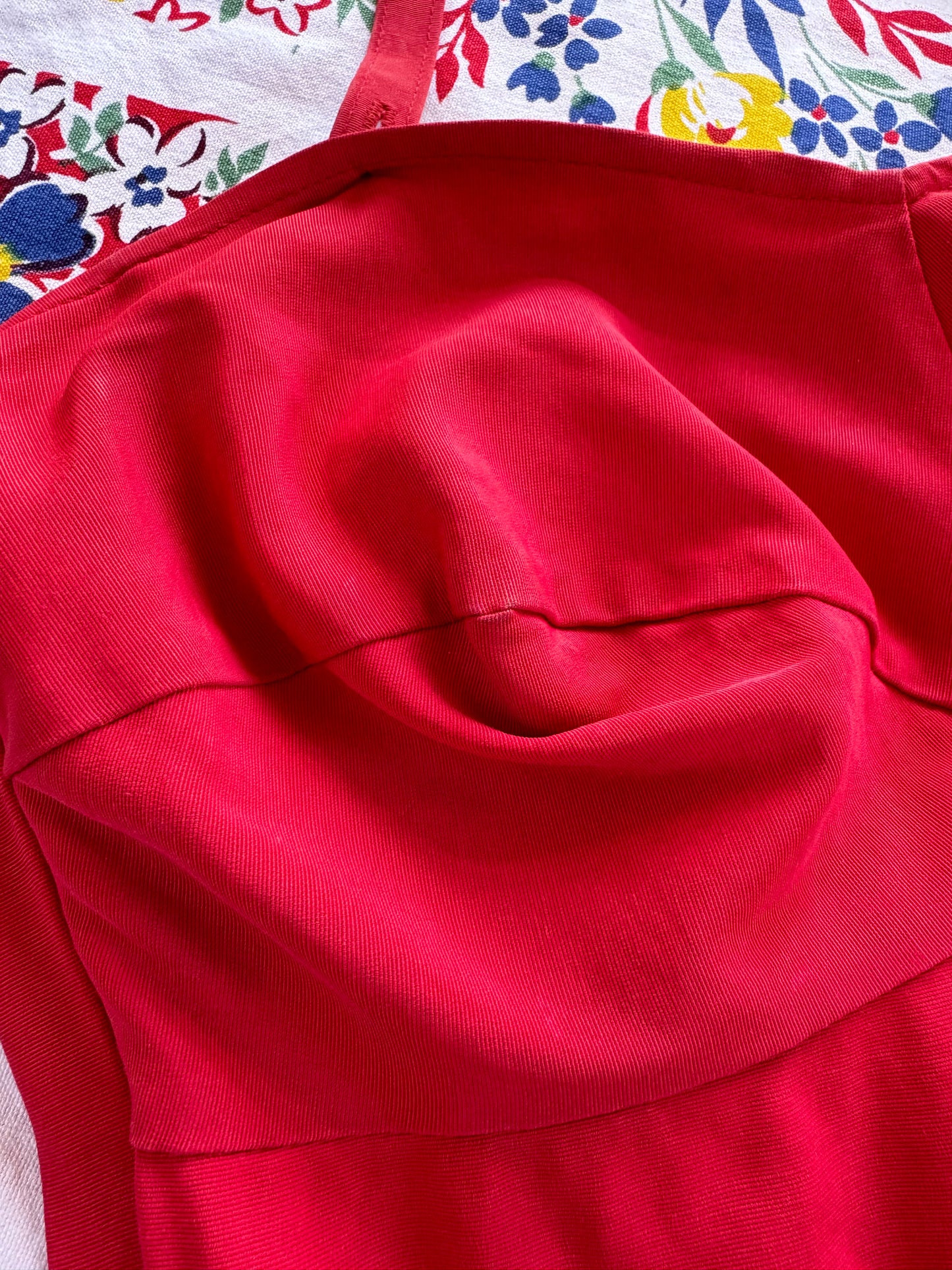 1950s Crimson Bullet Bra Halter Bathing Suit w/ Soutache Design- M/L