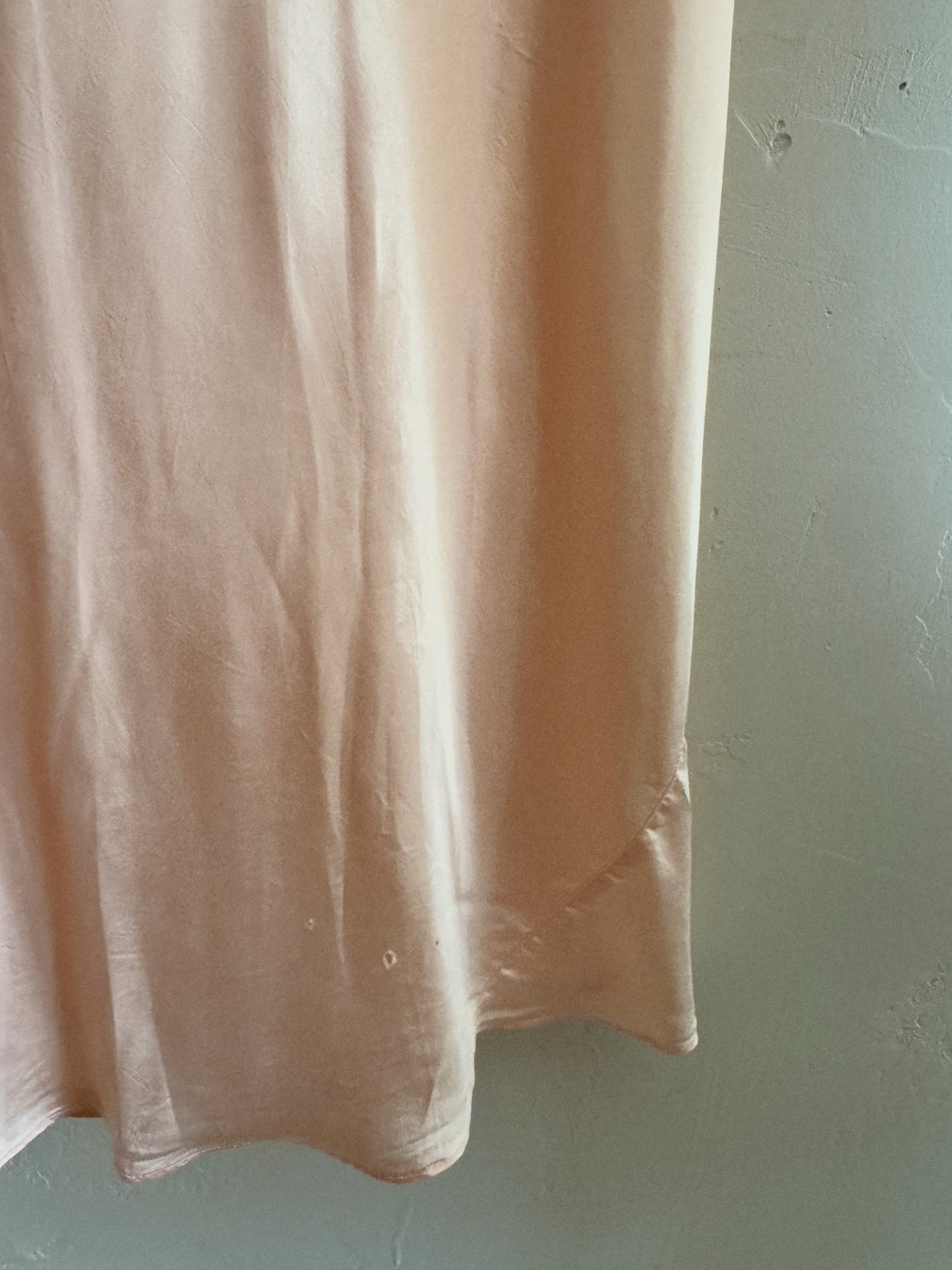 1930s Blush Pink Rayon Chiffon + Lace Slip Dress- S/M