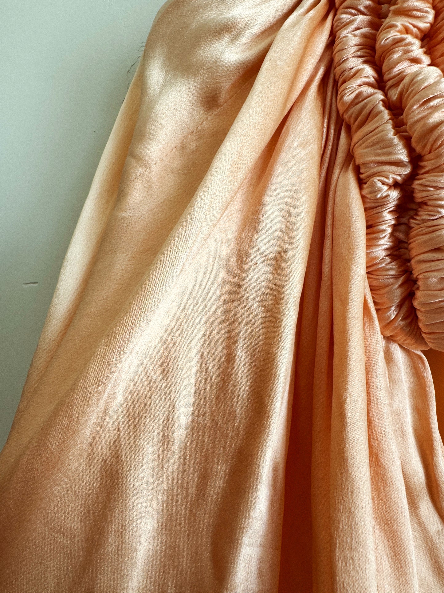 1930s Peach Liquid Satin Shrug w/ Heavily Ruched Collar- S/M