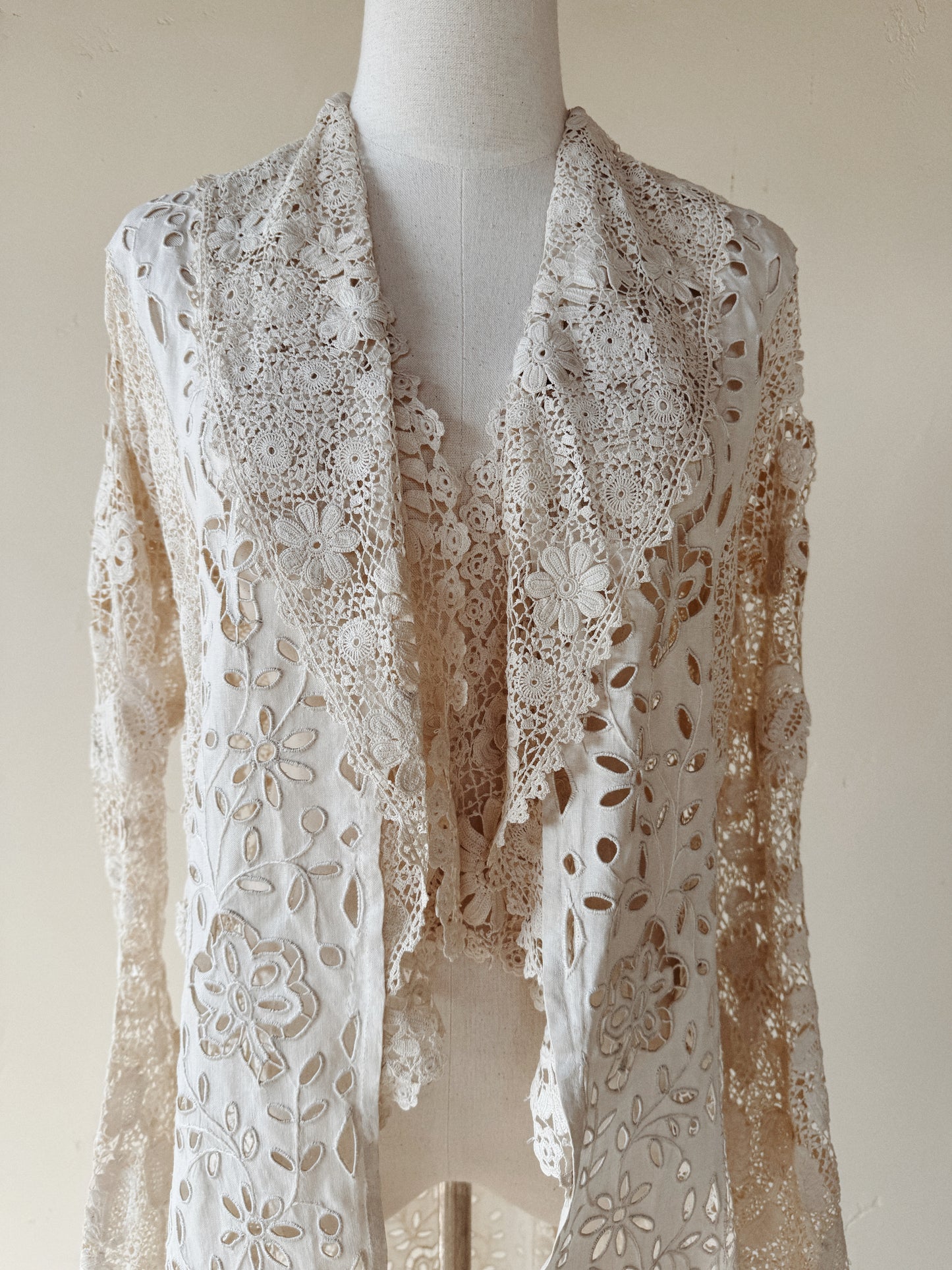 Rare Edwardian Irish Crochet Duster Coat w/ Pom Poms- M