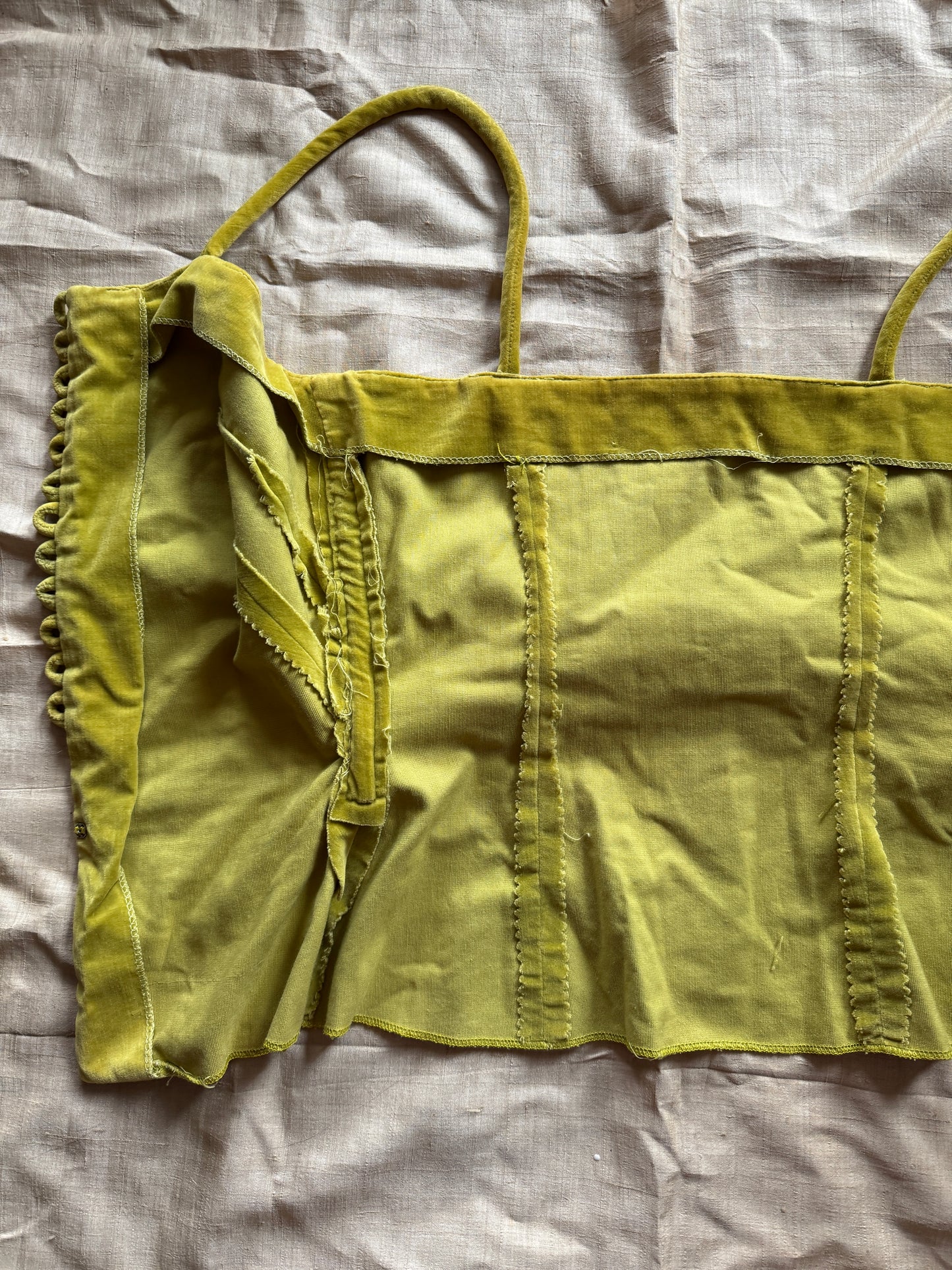 1950s Chartreuse Velveteen Rhinestone Bustier Top- XS/S