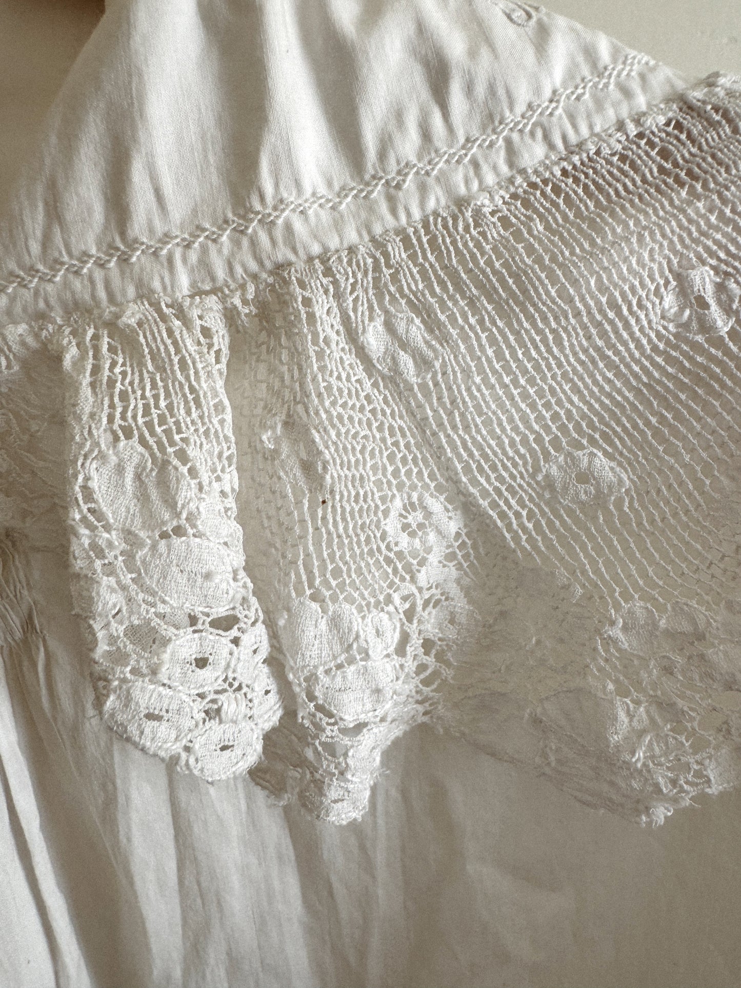 Edwardian White Angel Sleeve Boudoir Robe w/ Handmade Lace- S-S/M