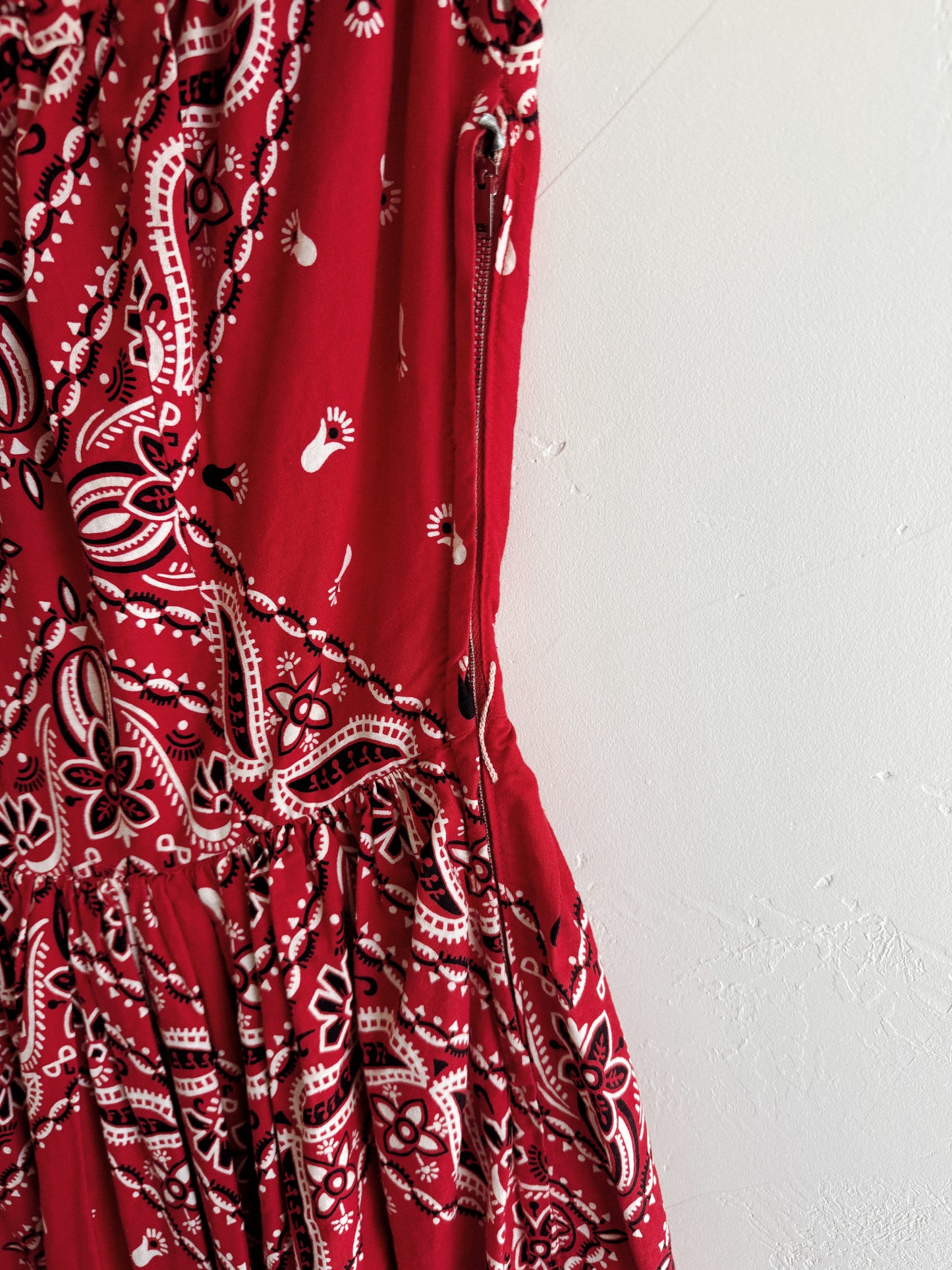 1950s Red Paisley Western Cowgirl Swing Dress- S