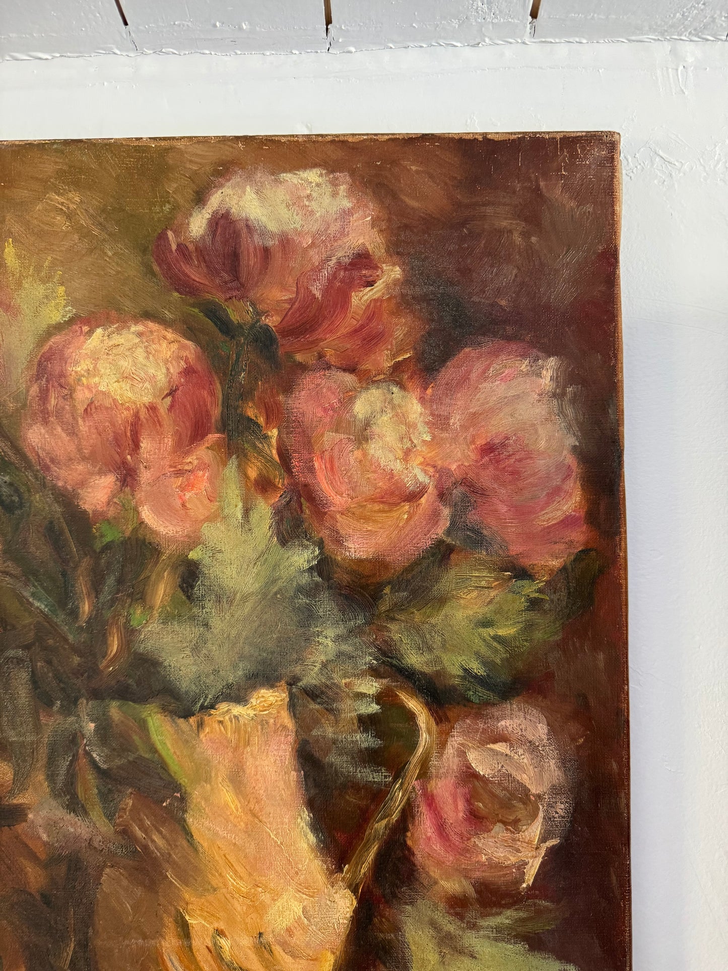 1930s/40s Peonies in Vase. Oil on Canvas- 15 x 18”