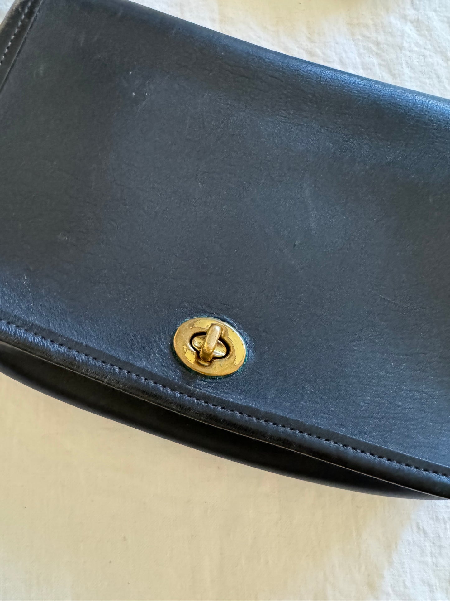 Vintage Coach Black Leather Handbag w/ Long Strap