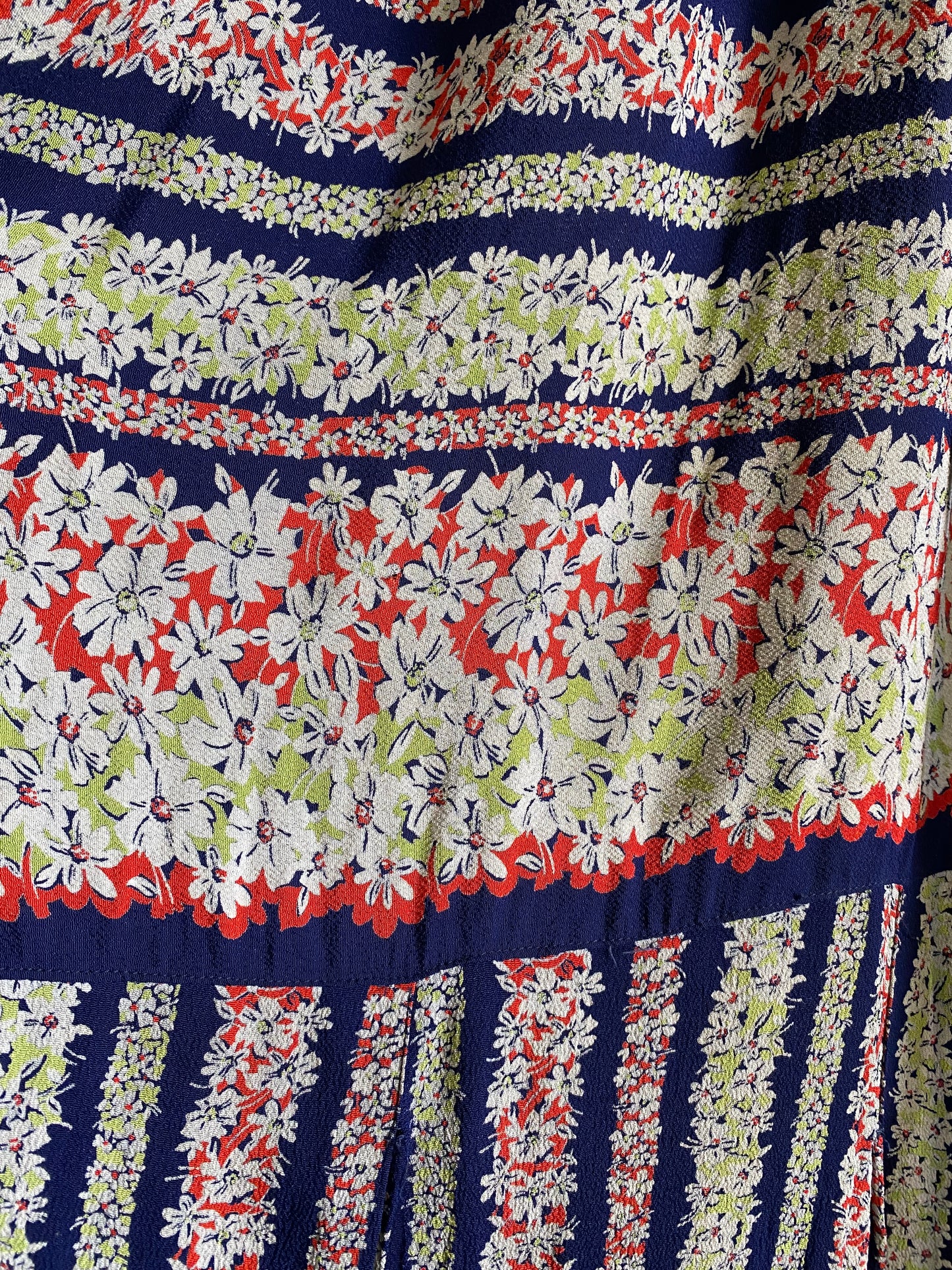 1930s Slinky Navy Floral Rayon Crepe Day Dress- S/M