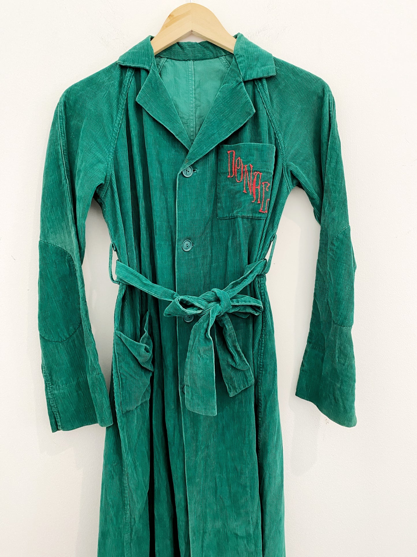 1940s/50s Green Corduroy House Dress Robe- S