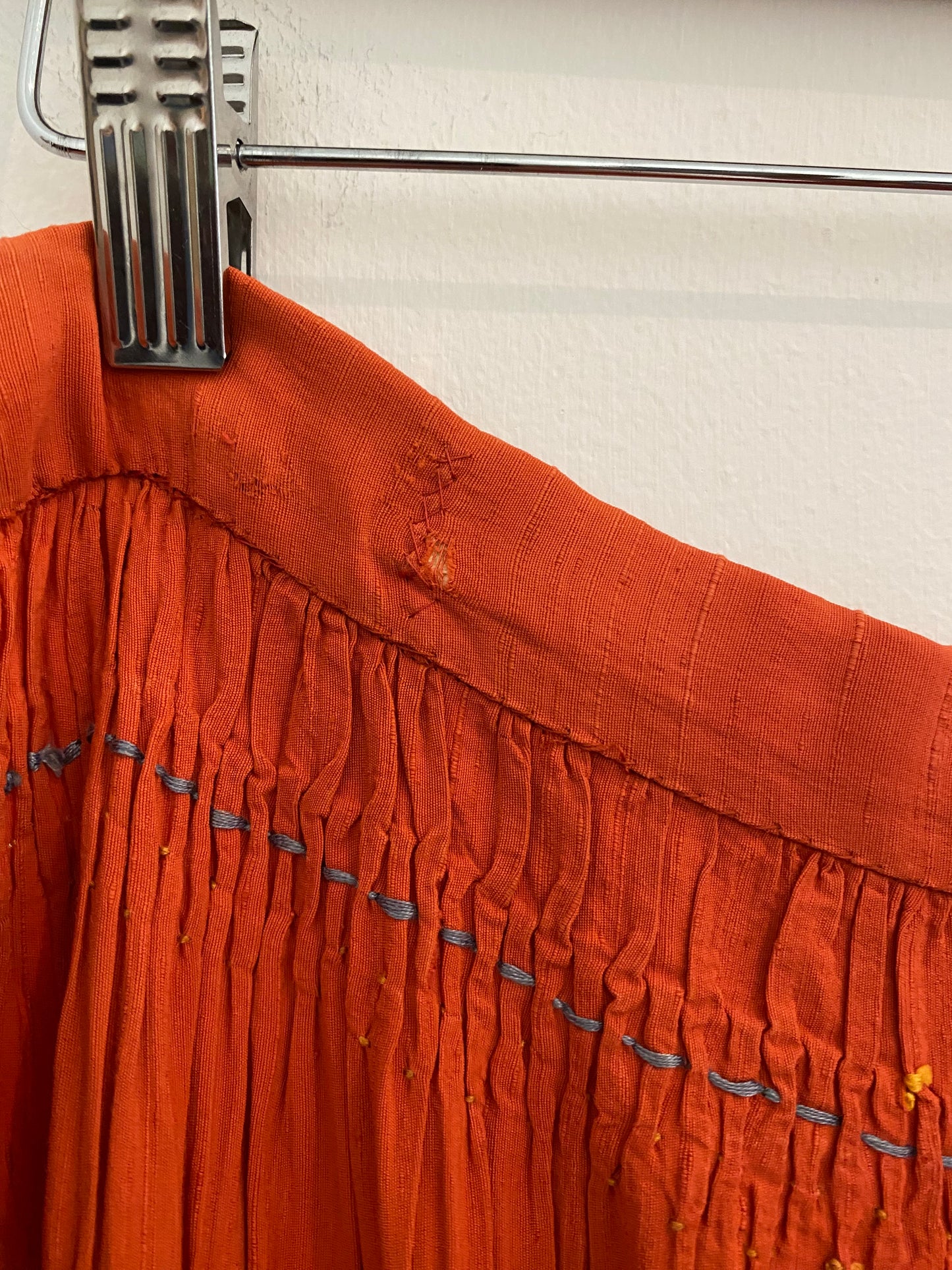 1940s Linen Smocked Orange Folk Skirt- 34” Waist