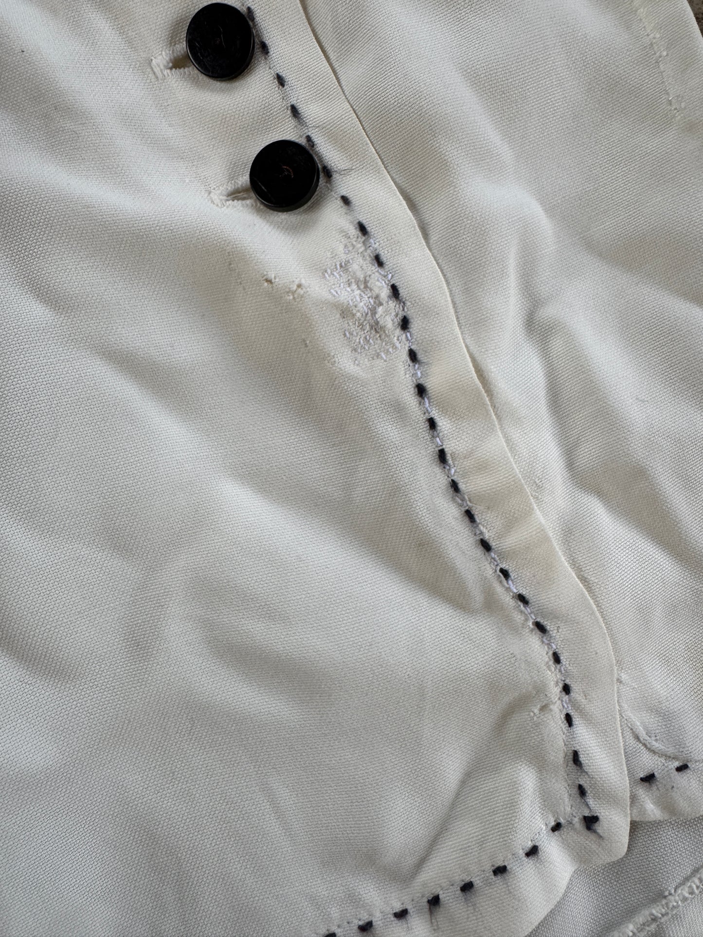 1940s White Sailcloth Playsuit w/ Black Embroidered Trim- M