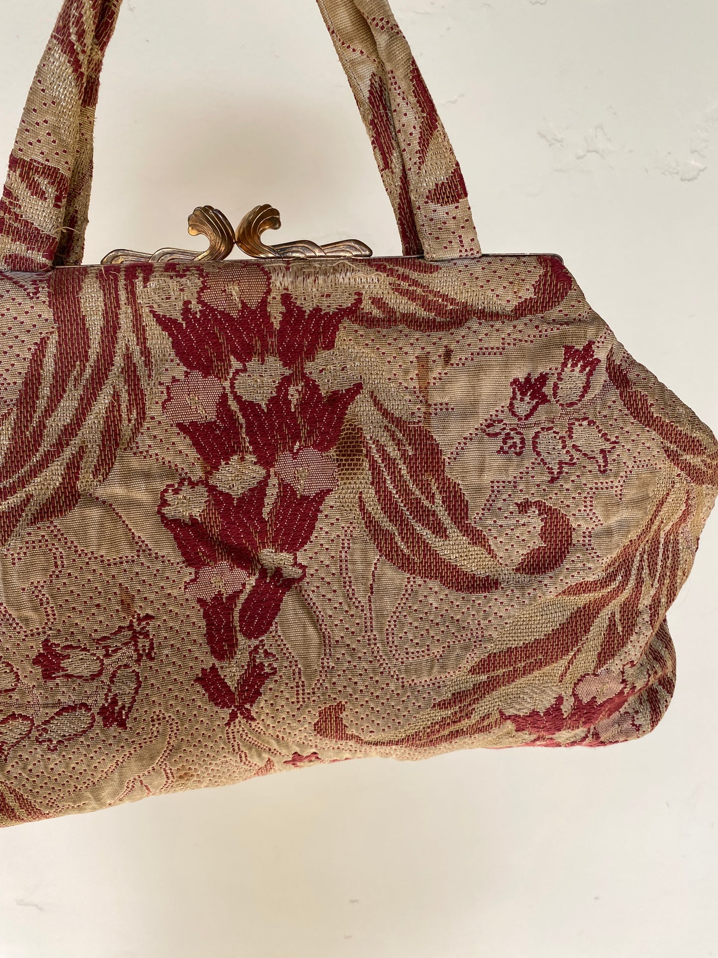 1940s Large Jacquard Handbag w/ Brass Chain Zipper by Betsy Ross- 10x17”