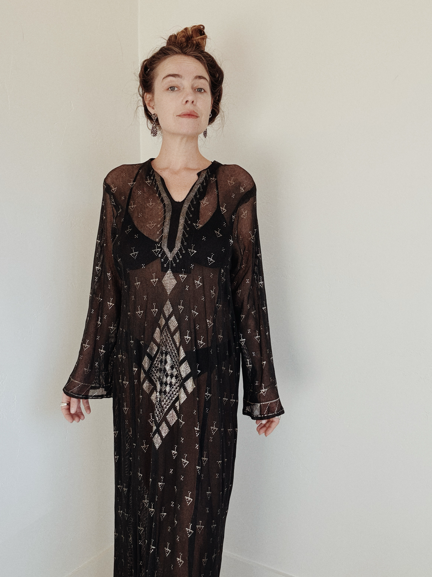 1970s Egyptian Assuit Black Kaftan- M/L