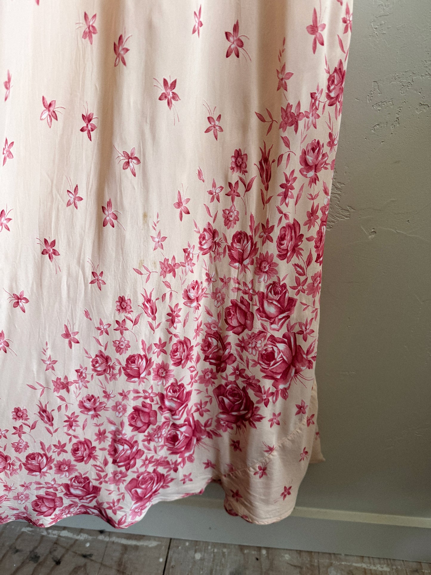 1940s Unique Asymmetrical Rose Printed Slip Dress w/ Tie- M/L