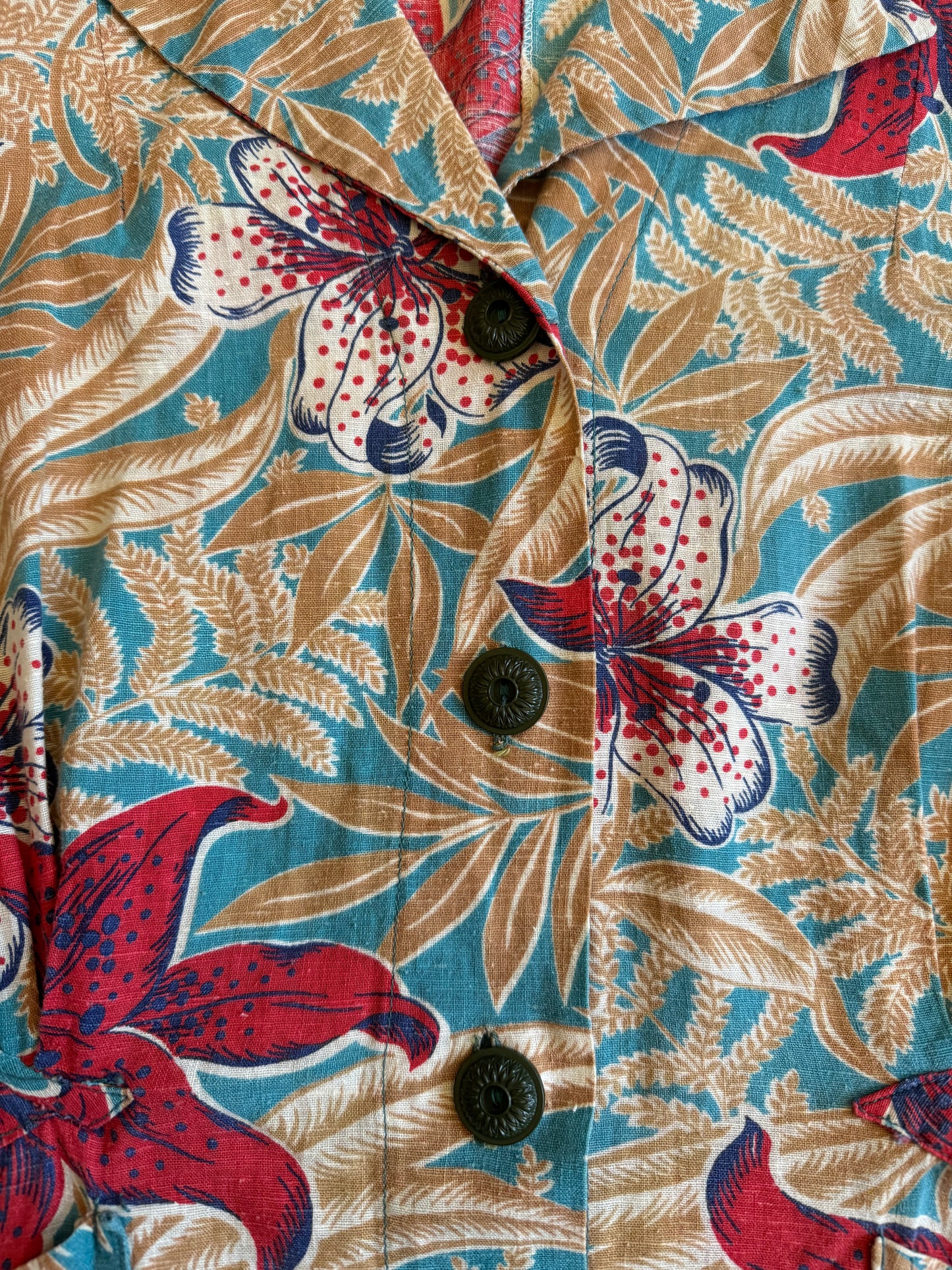 1940s Hawaiian Floral Cotton Blouse- S