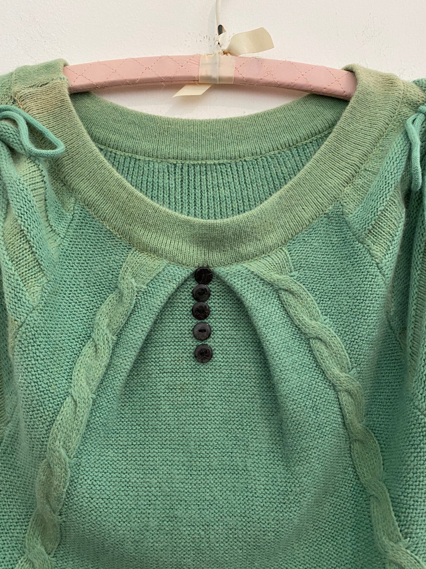 1960s/70s- Minty Green Waffle Knit Mini Dress- S