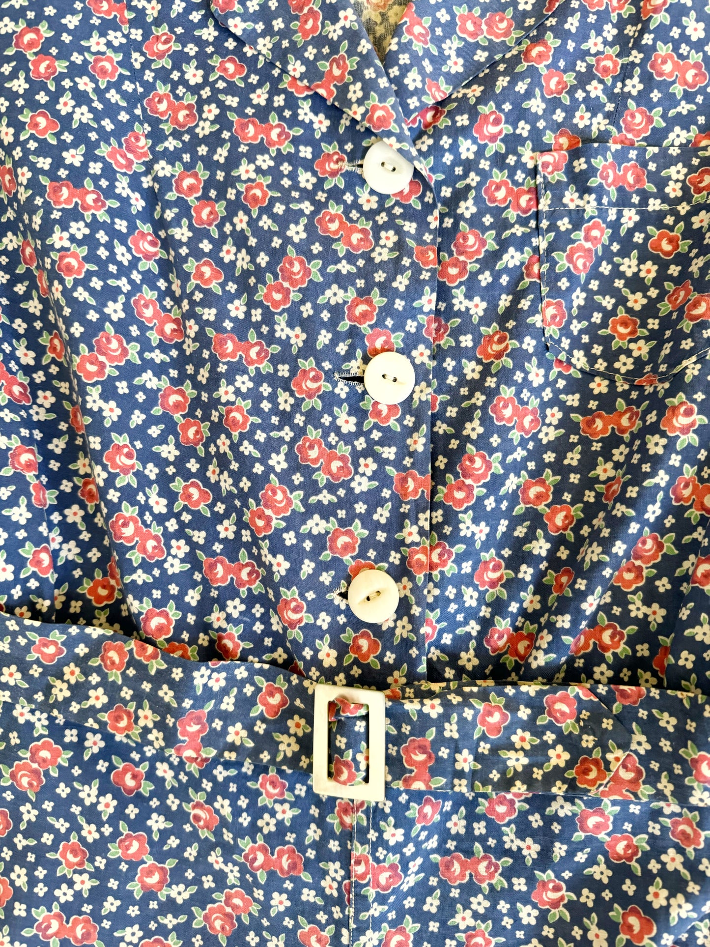 1940s Floral Cotton Playsuit w/ Original Belt- S