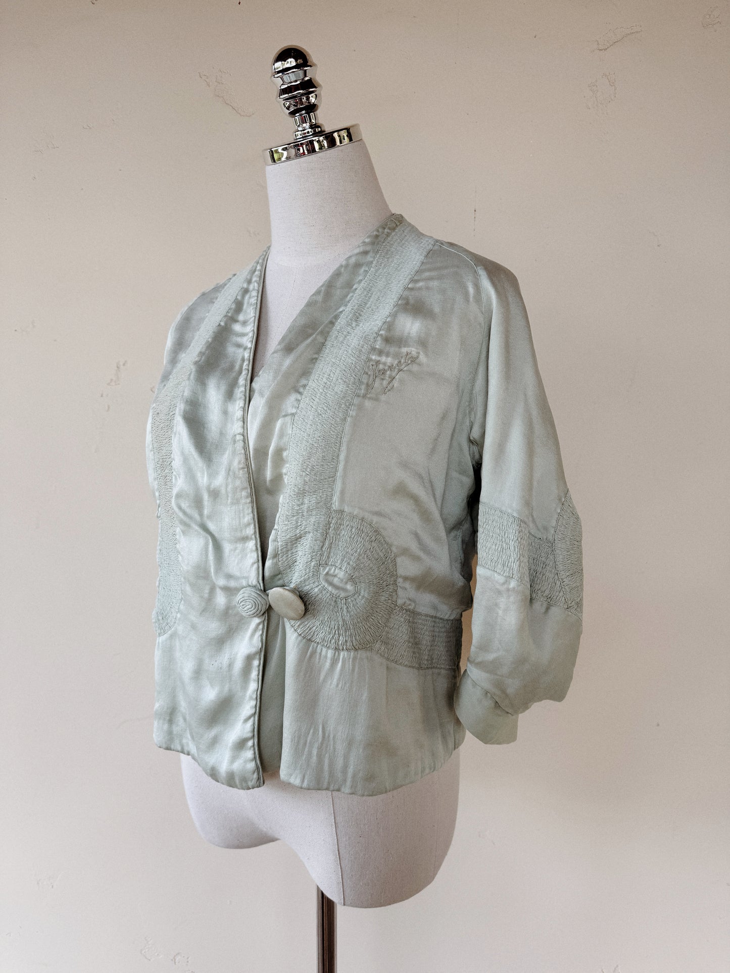 1920s Sea Foam Charmeuse Silk Jacket- S-M