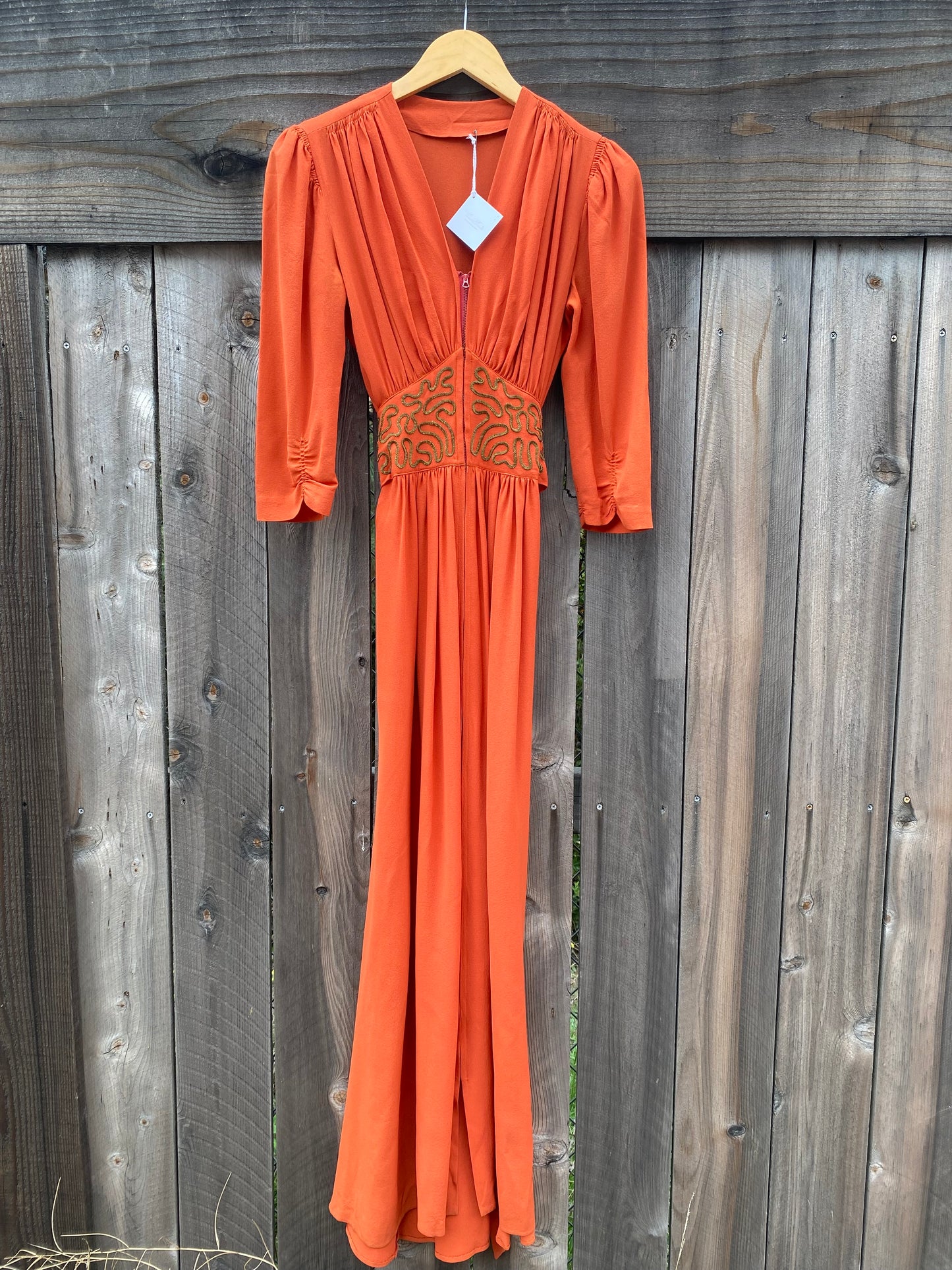 1930s Terra Cotta Soutache Evening Gown- 6