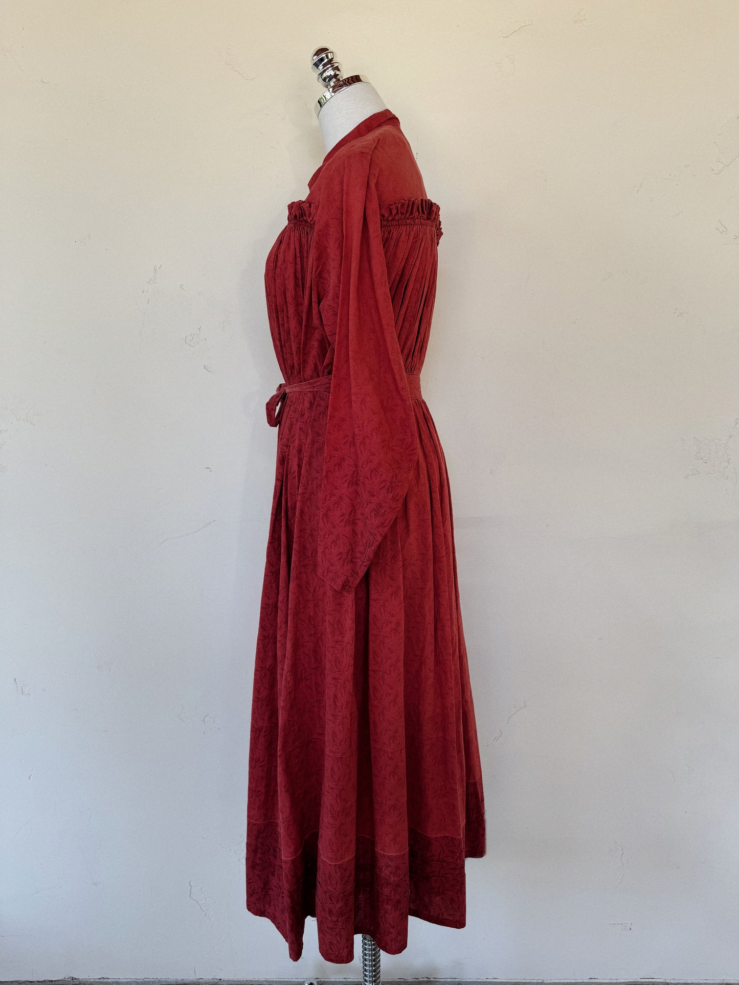 Antique 1800s Red Oak Leaf Wrapper Dress