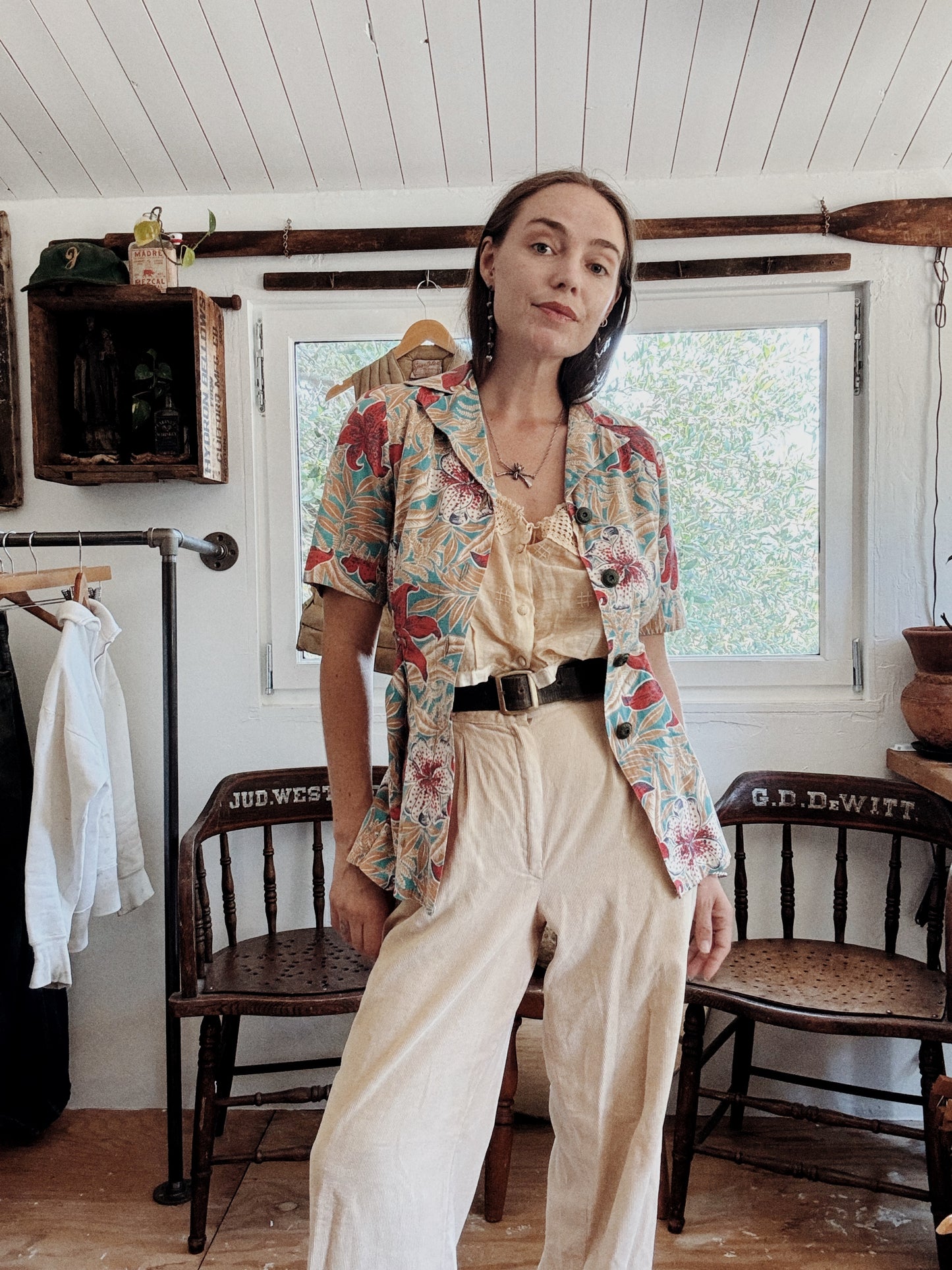 1940s Hawaiian Floral Cotton Blouse- S