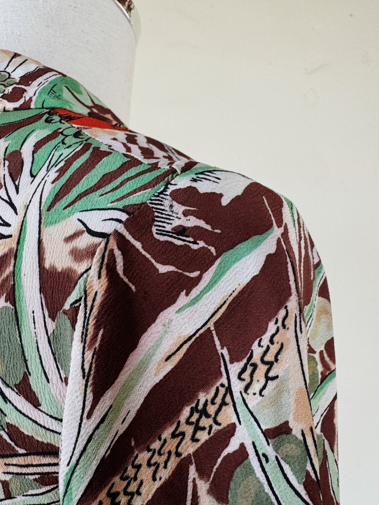 1940s Fruit Print Crepe Kaftan Dress- S/M