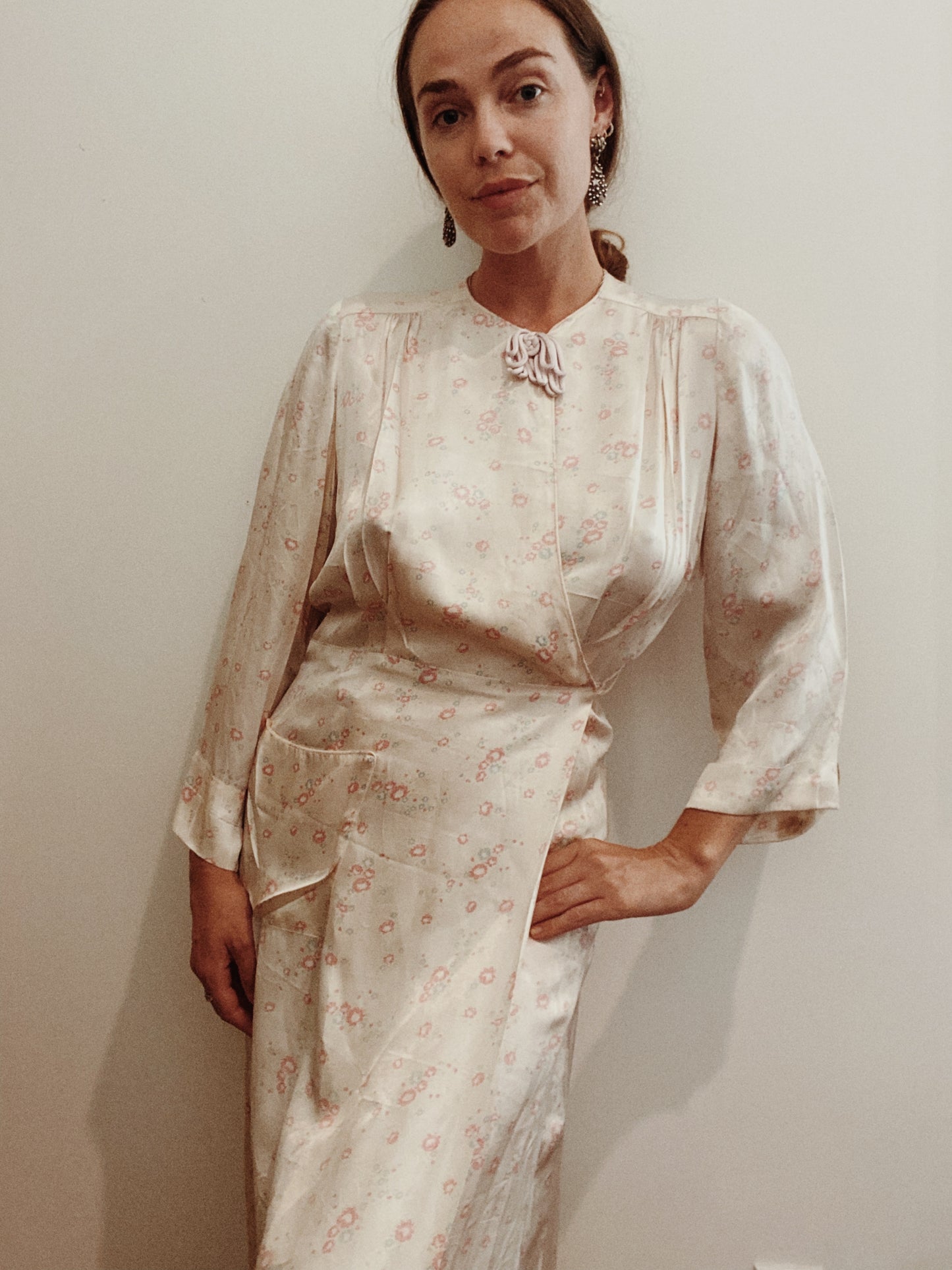 1940s Silk + Rayon Floral Dressing Gown by Textron- M