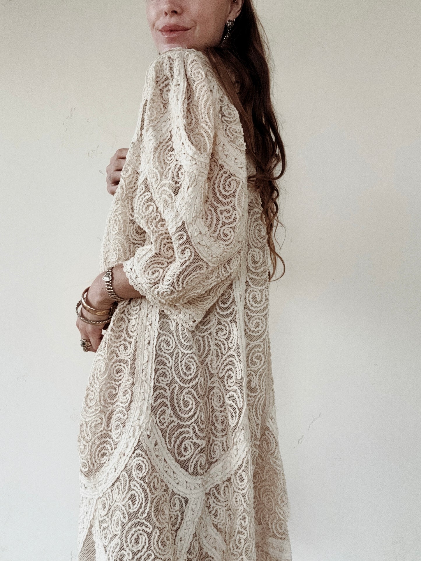 Antique Balloon Sleeve Net + Soutache Duster