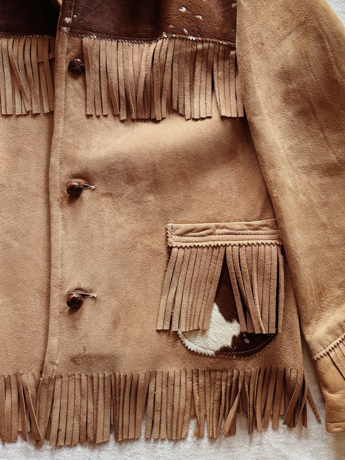 1950s Cowhide + Butter Suede Fringe Cowboy Jacket- S