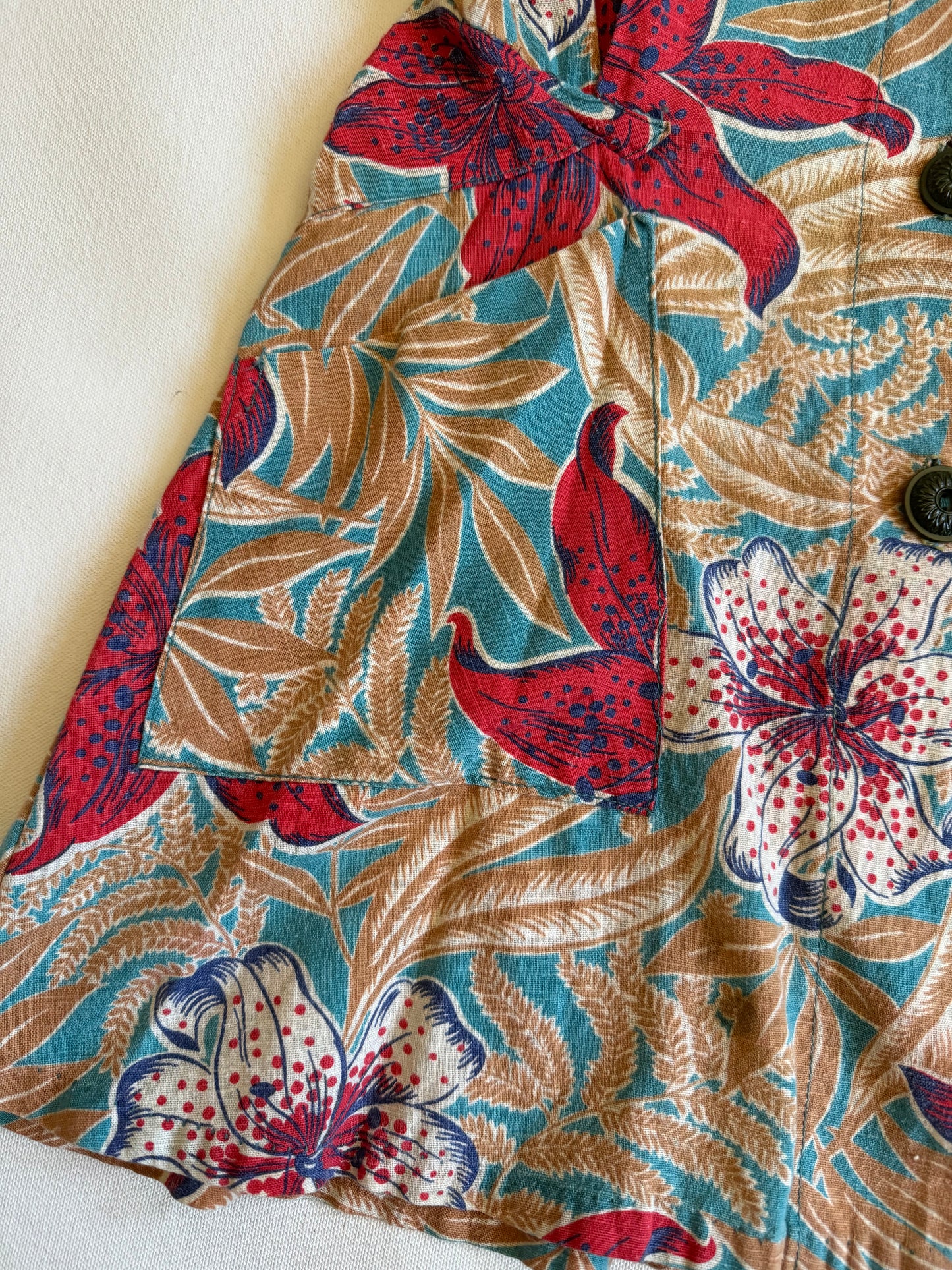 1940s Hawaiian Floral Cotton Blouse- S