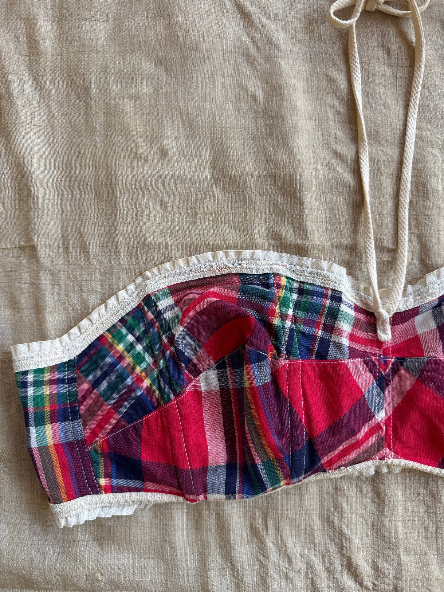 1950s Plaid Cotton Halter Bustier Top- M/L