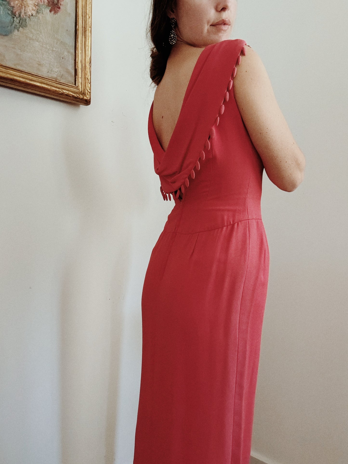 1960s Fuchsia Pink Cowl Back Evening Gown by Designer Claire Dratch- 34/35” Bust