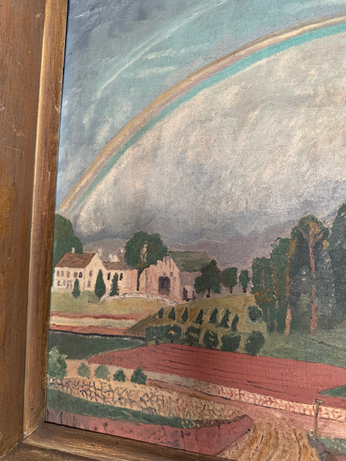 1950s American Folk Art Painting Brook Farm- 15x19”