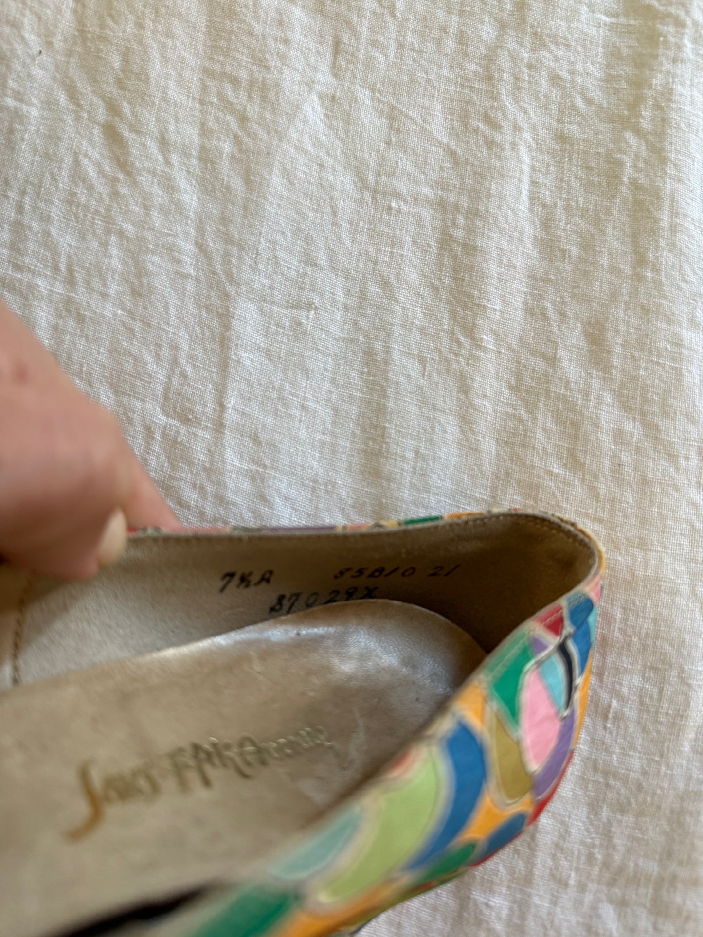 1950s/60s Saks Fifth Avenue Rainbow Pop Art Silk Heels- 7.5