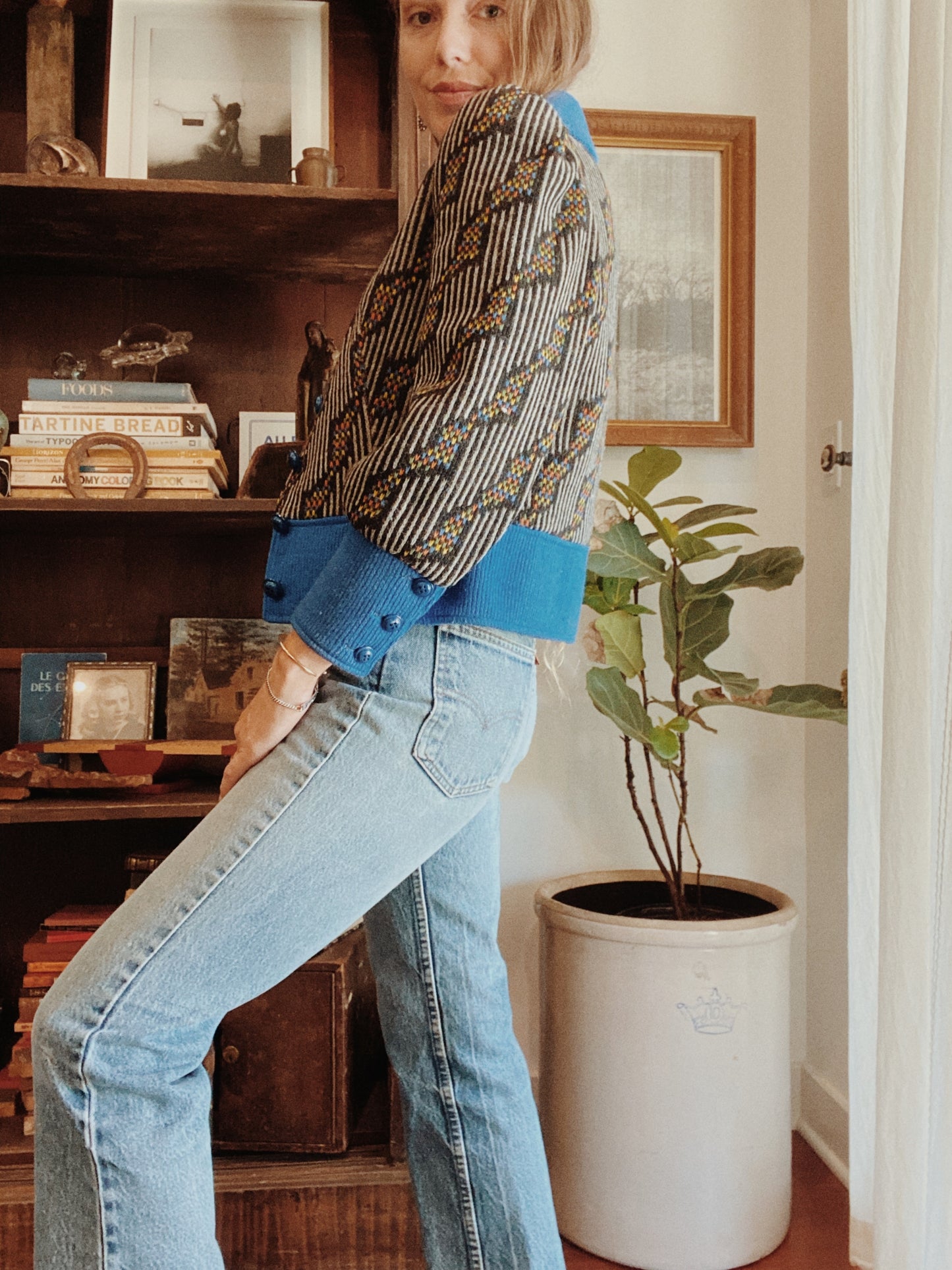 1970s does 30s Abstract Cropped Wool Jacket w/ Puffed Shoulders- S/M