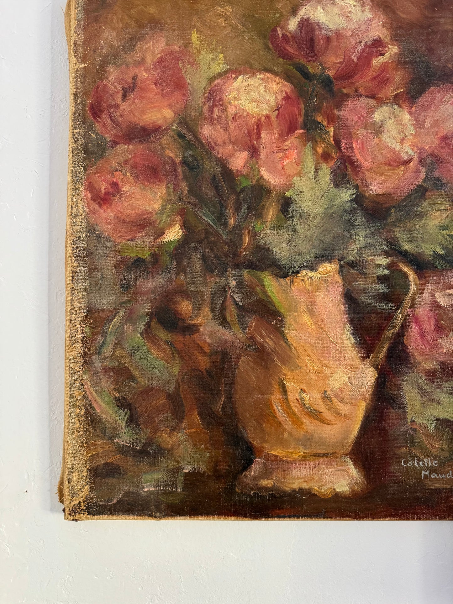 1930s/40s Peonies in Vase. Oil on Canvas- 15 x 18”