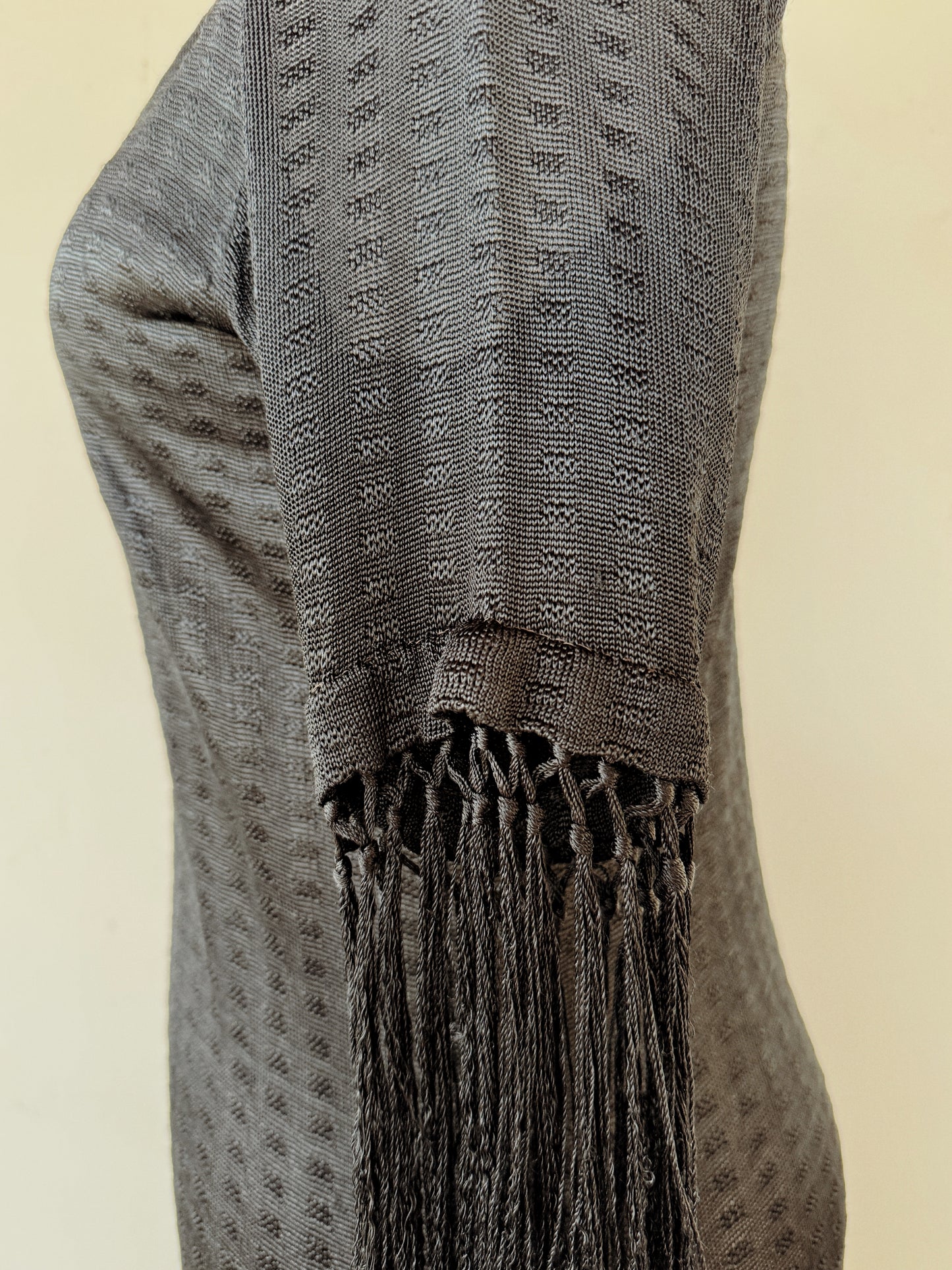 1920s Black Knit Rayon Jersey Fringe Dress- S/M