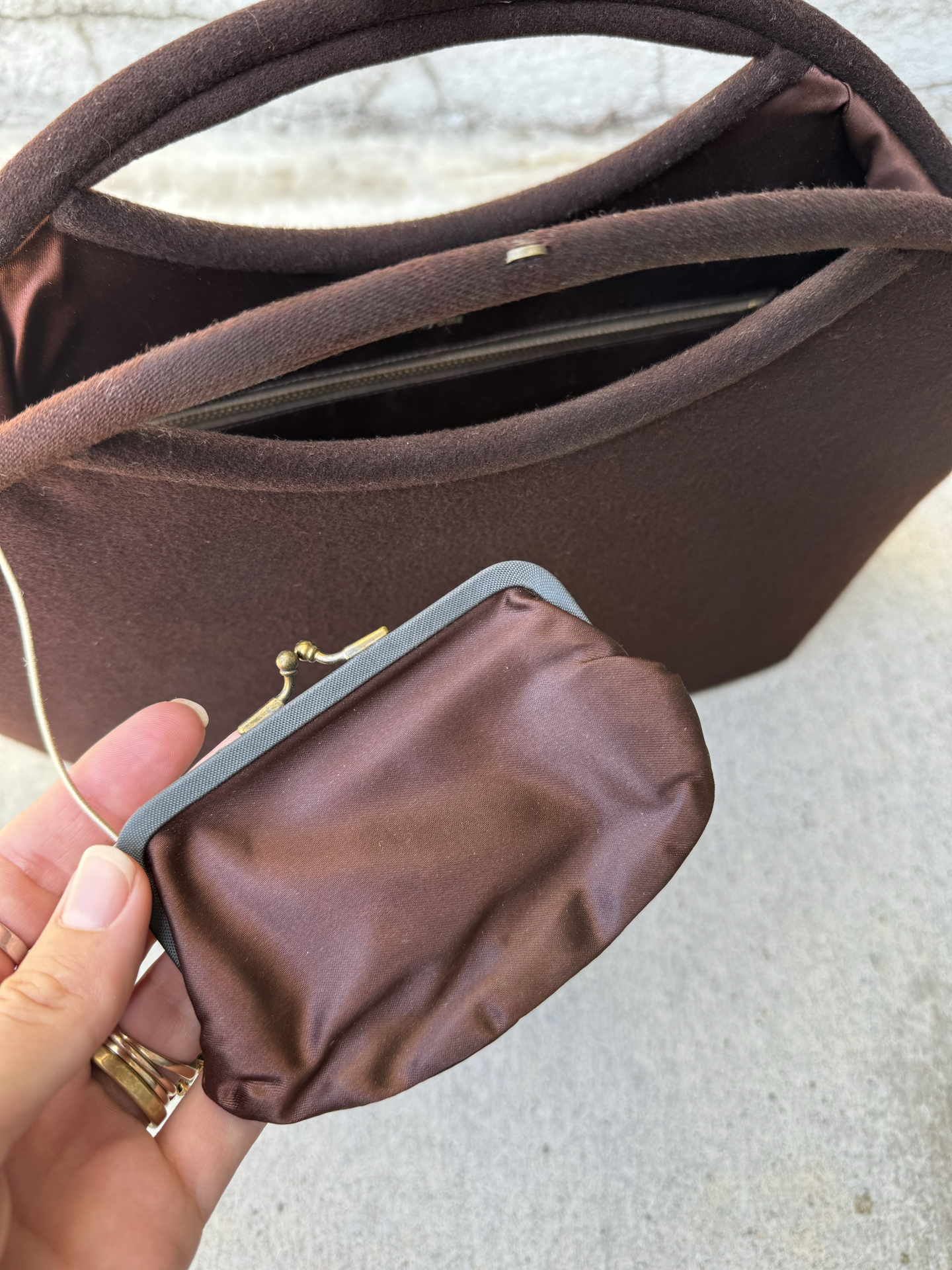 1950s Bobbie Jerome Brown Structured Large Felt Handbag