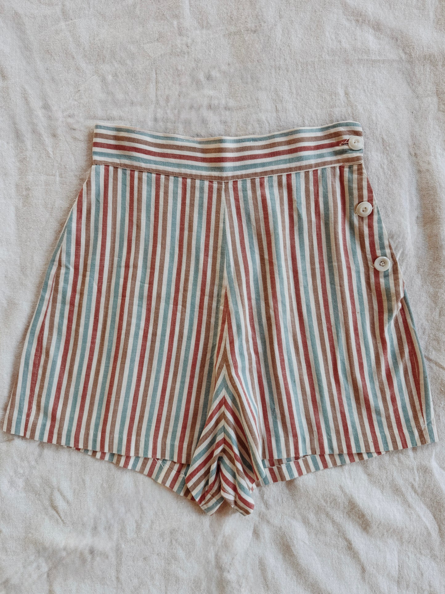 1930s/40s Striped Side Button Shorts- S/M-M