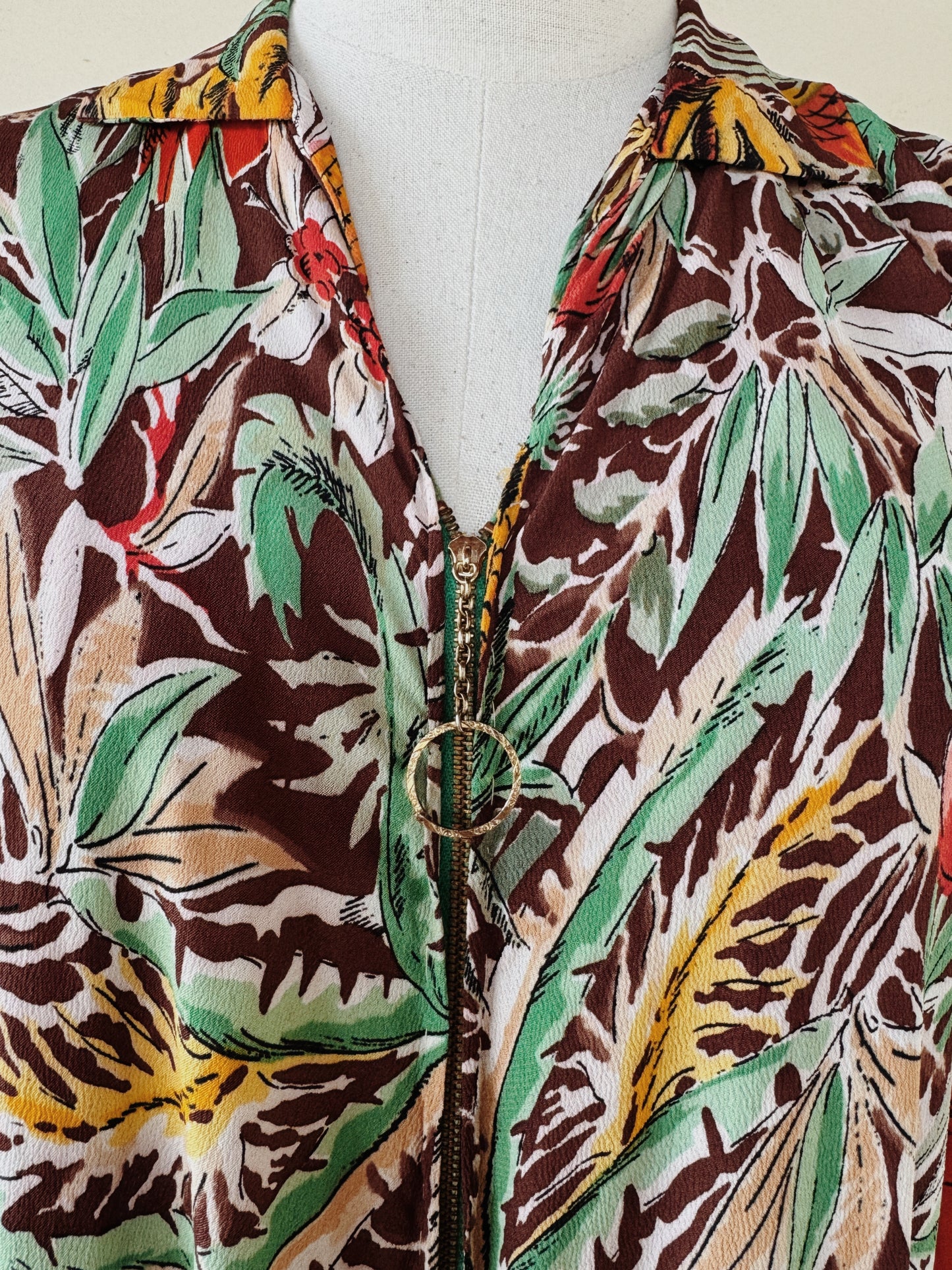 1940s Fruit Print Crepe Kaftan Dress- S/M