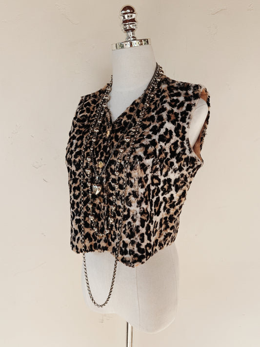 1960s Leopard Faux Fur Cropped Waistcoat Vest- S/M-M