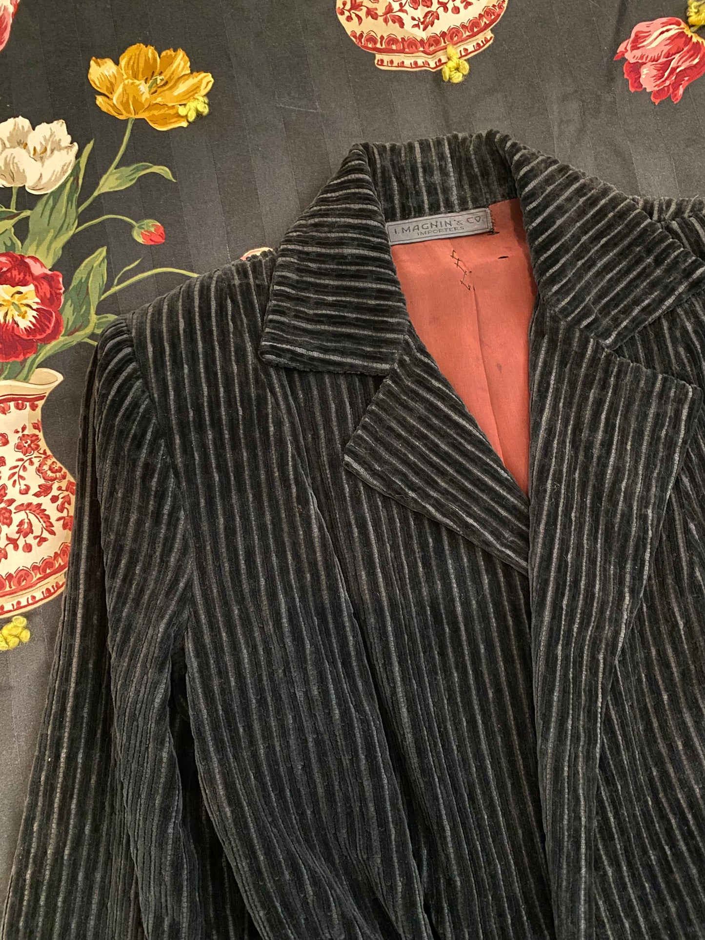 1930s Charcoal Corduroy Outerwear Jacket by I. Magnin- M