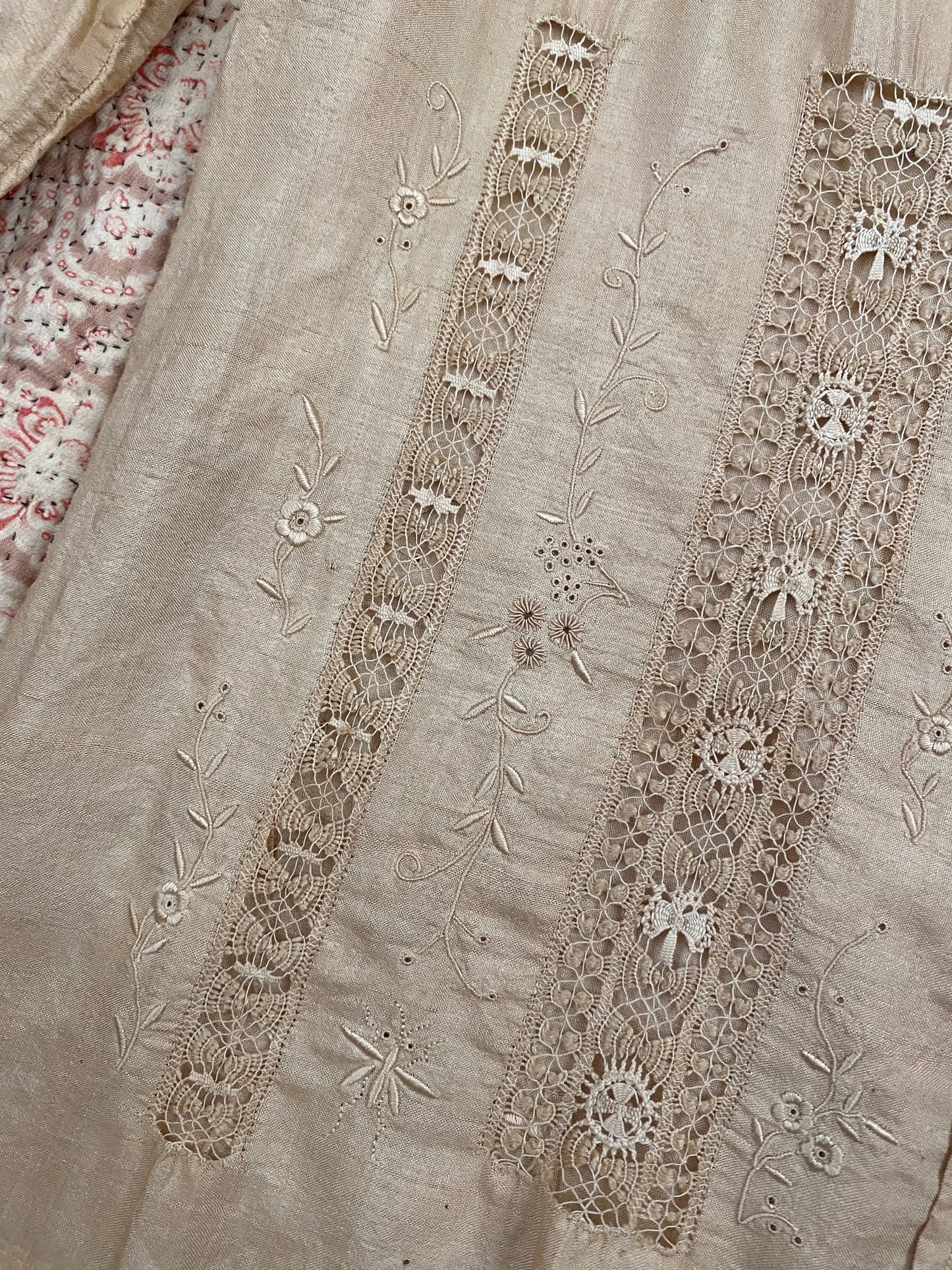 Antique Intricate Ecru Silk Lace Blouse- S/M