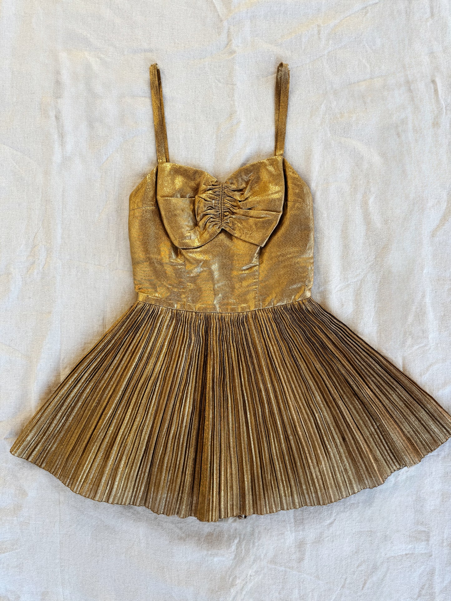 1950s Golden Lamé Bombshell Pleated Playsuit- S