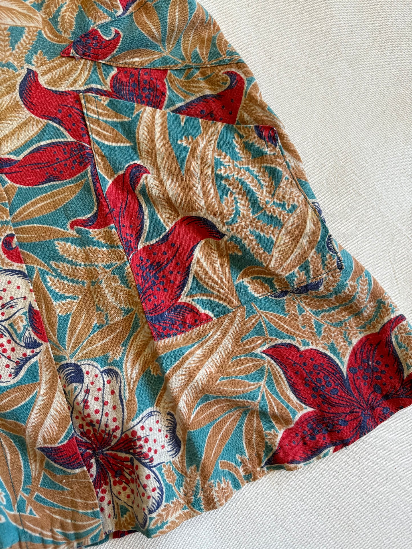 1940s Hawaiian Floral Cotton Blouse- S