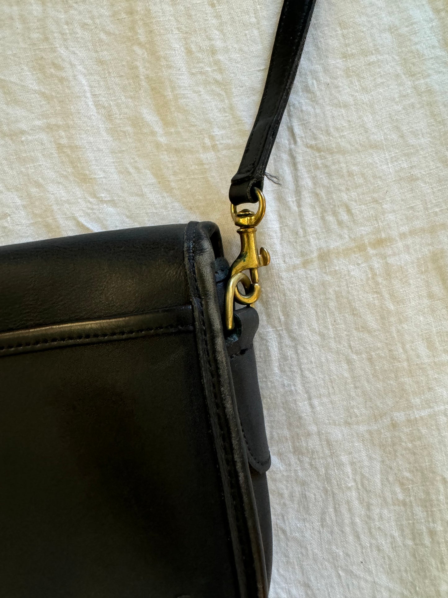 Vintage Coach Black Leather Handbag w/ Long Strap