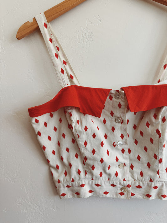 1950s Orange Harlequin Cotton Bustier Top- S/M
